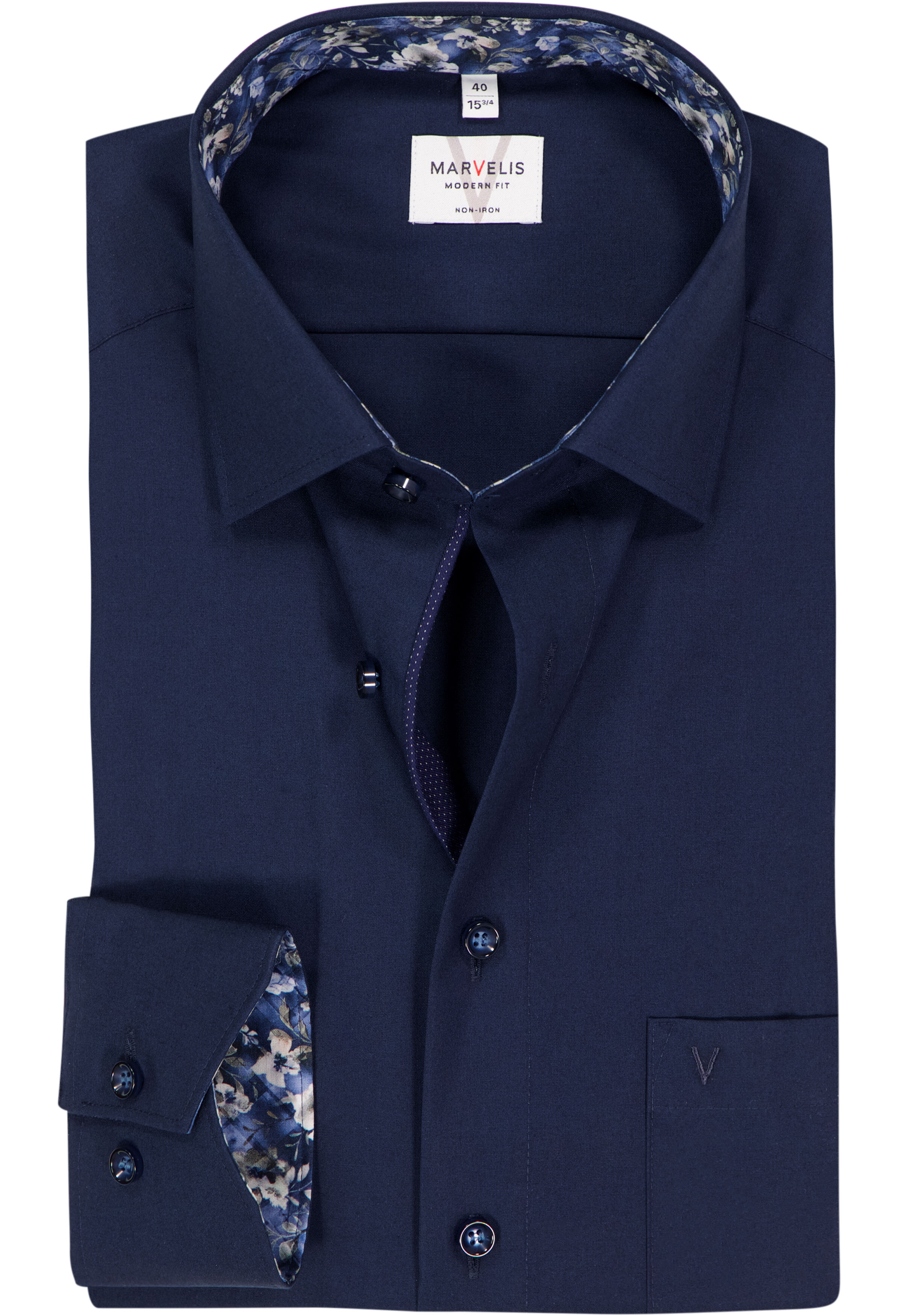 MARVELIS modern fit overhemd, popeline, donkerblauw