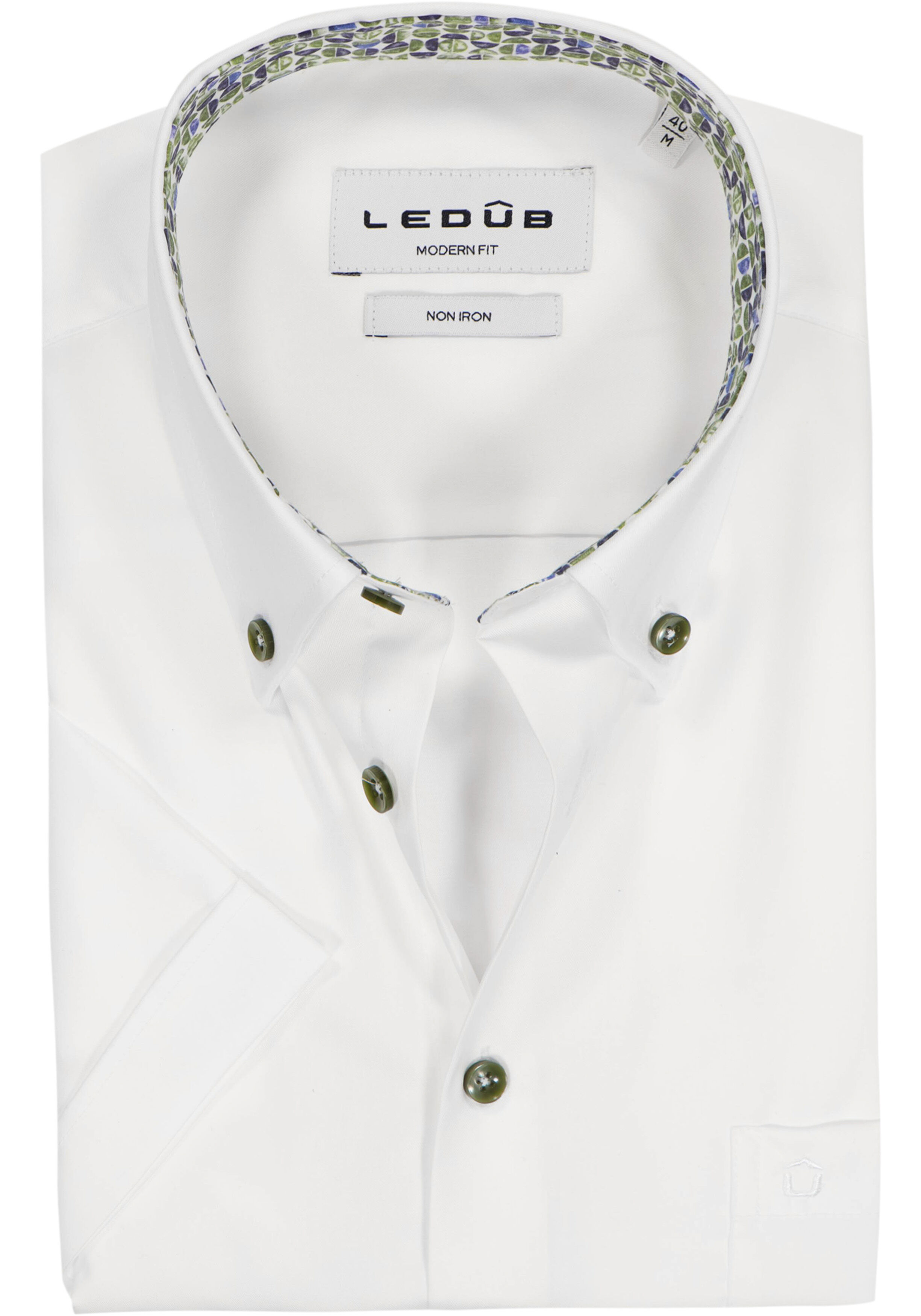 Ledub modern fit overhemd, korte mouw, popeline, wit