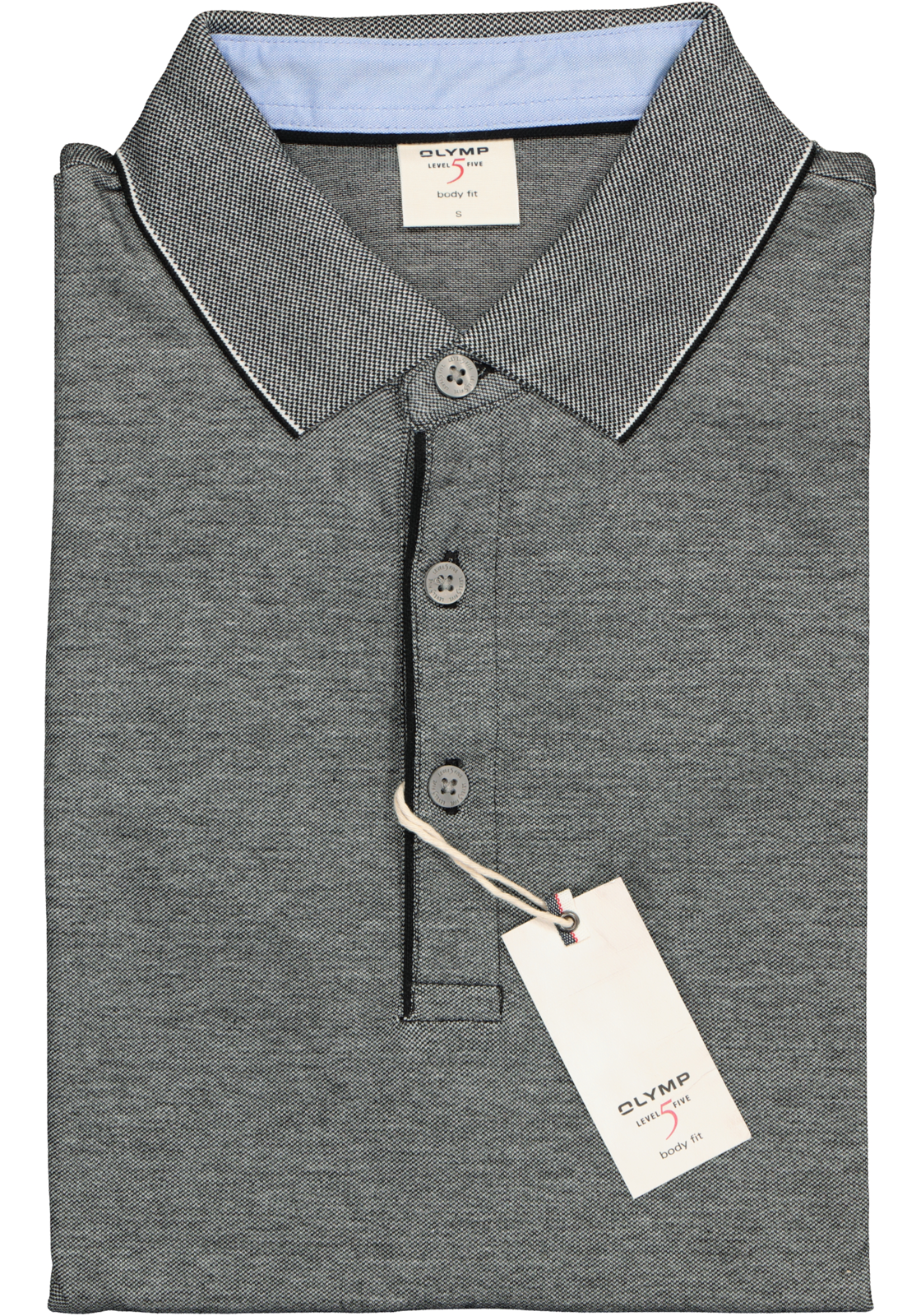 4-4057242378233_olymp_polo_HR OLYMP Level 5 body fit poloshirt, stretch, zwart melange