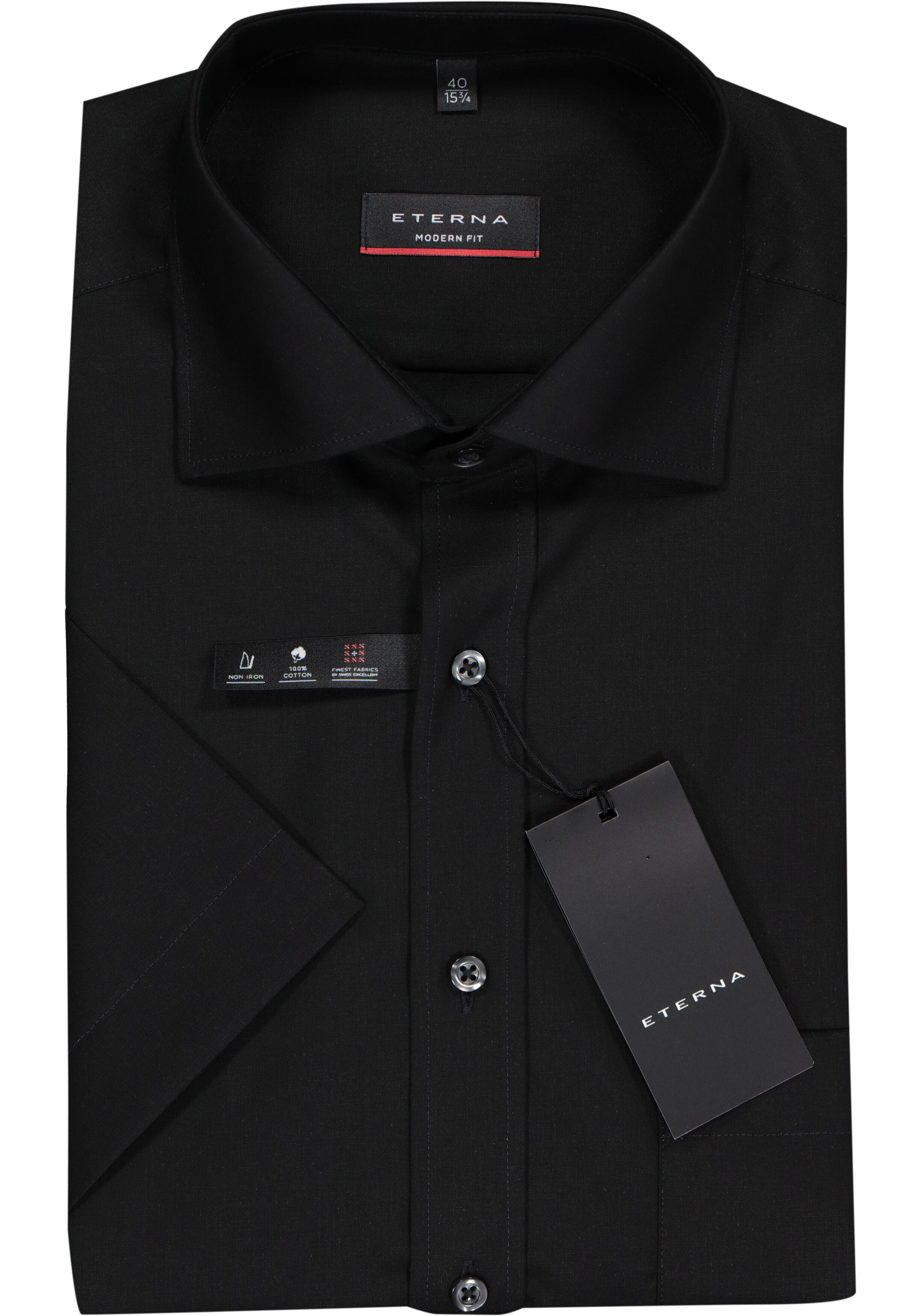 ETERNA modern fit overhemd, korte mouw, poplin heren overhemd, zwart