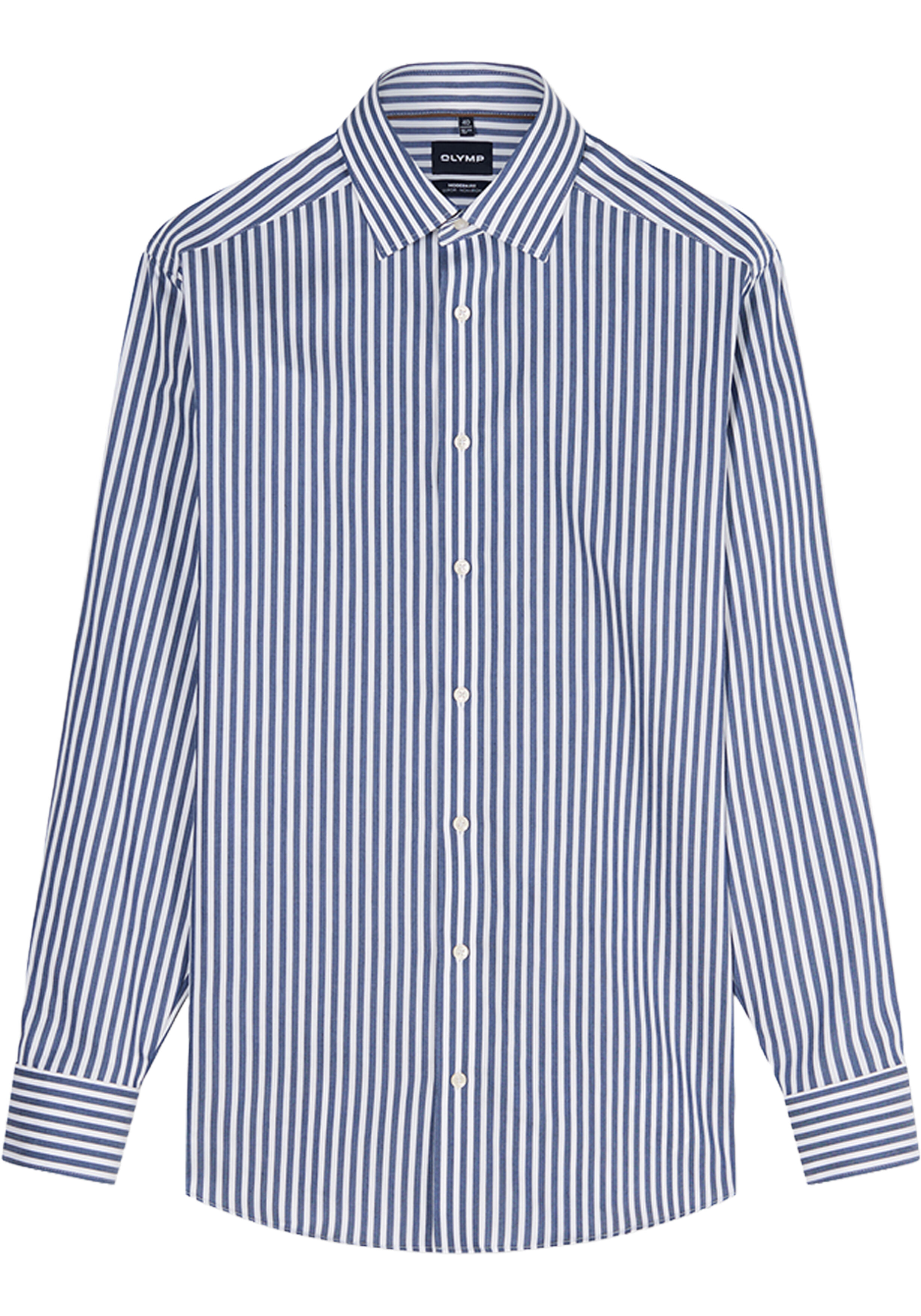 OLYMP Luxor modern fit overhemd, popeline, marine blauw met wit gestreept