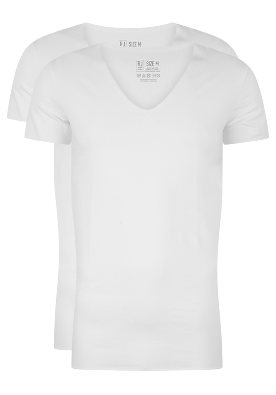 RJ Bodywear Everyday Tilburg T-shirts (2-pack), heren stretch T-shirt diepe V-hals, wit (raw edge) RJ Bodywear Everyday Tilburg T-shirts (2-pack), heren stretch T-shirt diepe V-hals, wit (raw edge)