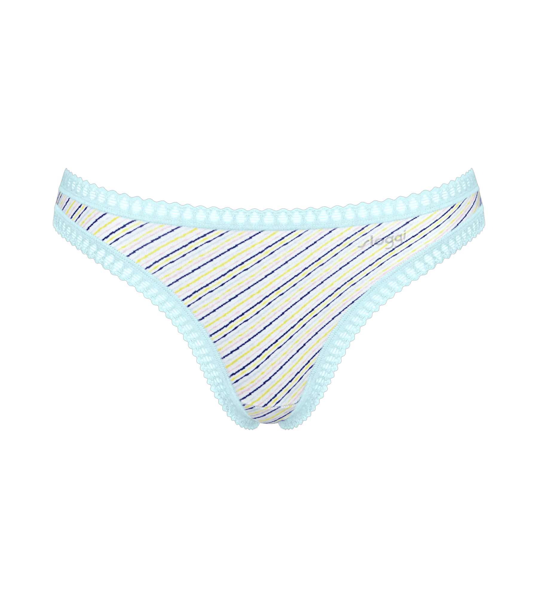 Sloggi Women GO Crush String (3-pack), dames string, lichtblauw, kobaltblauw en blauw, wit en geel gestreept