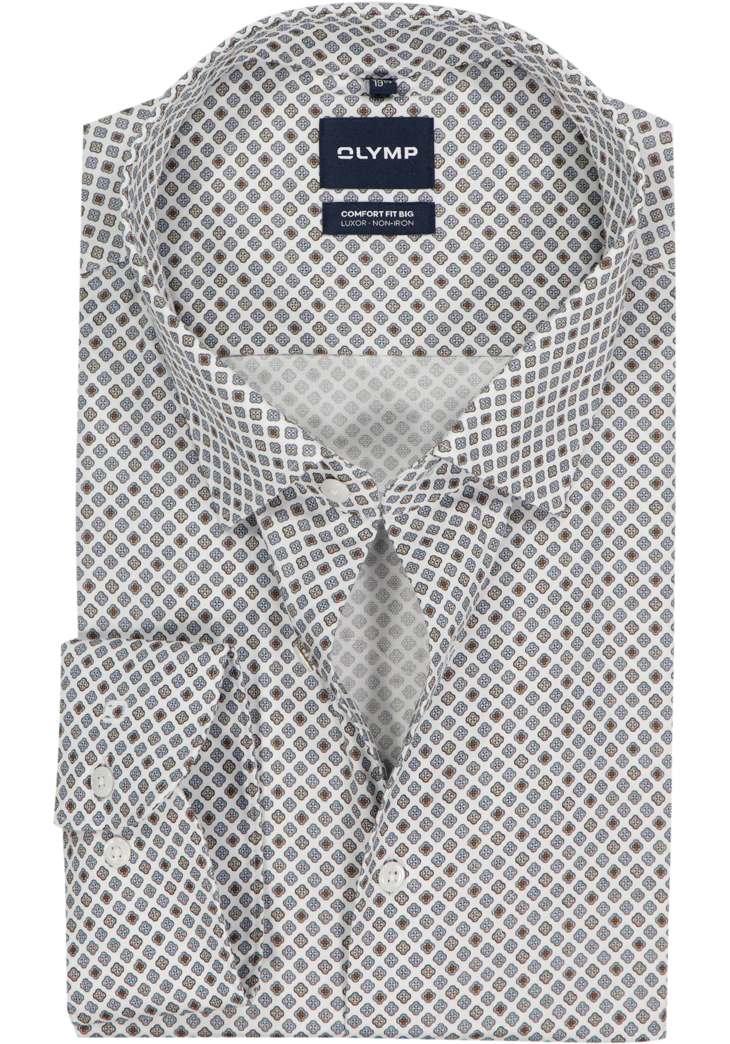 OLYMP Luxor comfort fit Big overhemd, dobby, wit met grijs en groen dessin