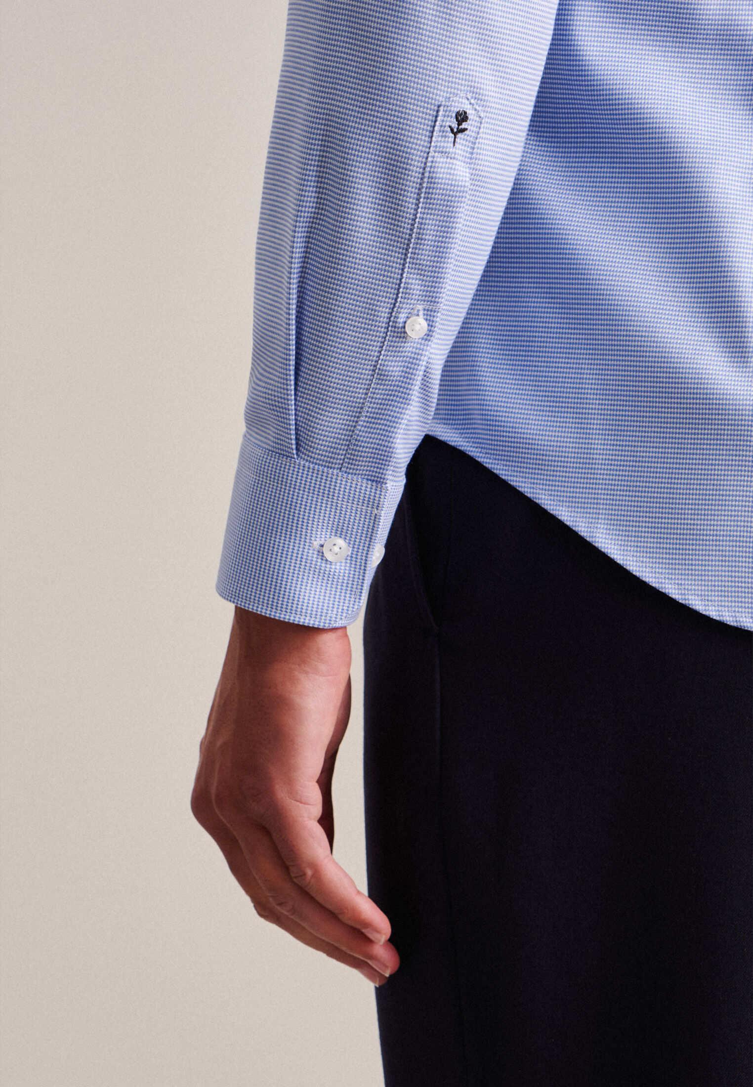 Seidensticker slim fit overhemd, mouwlengte 7, structuur, blauw