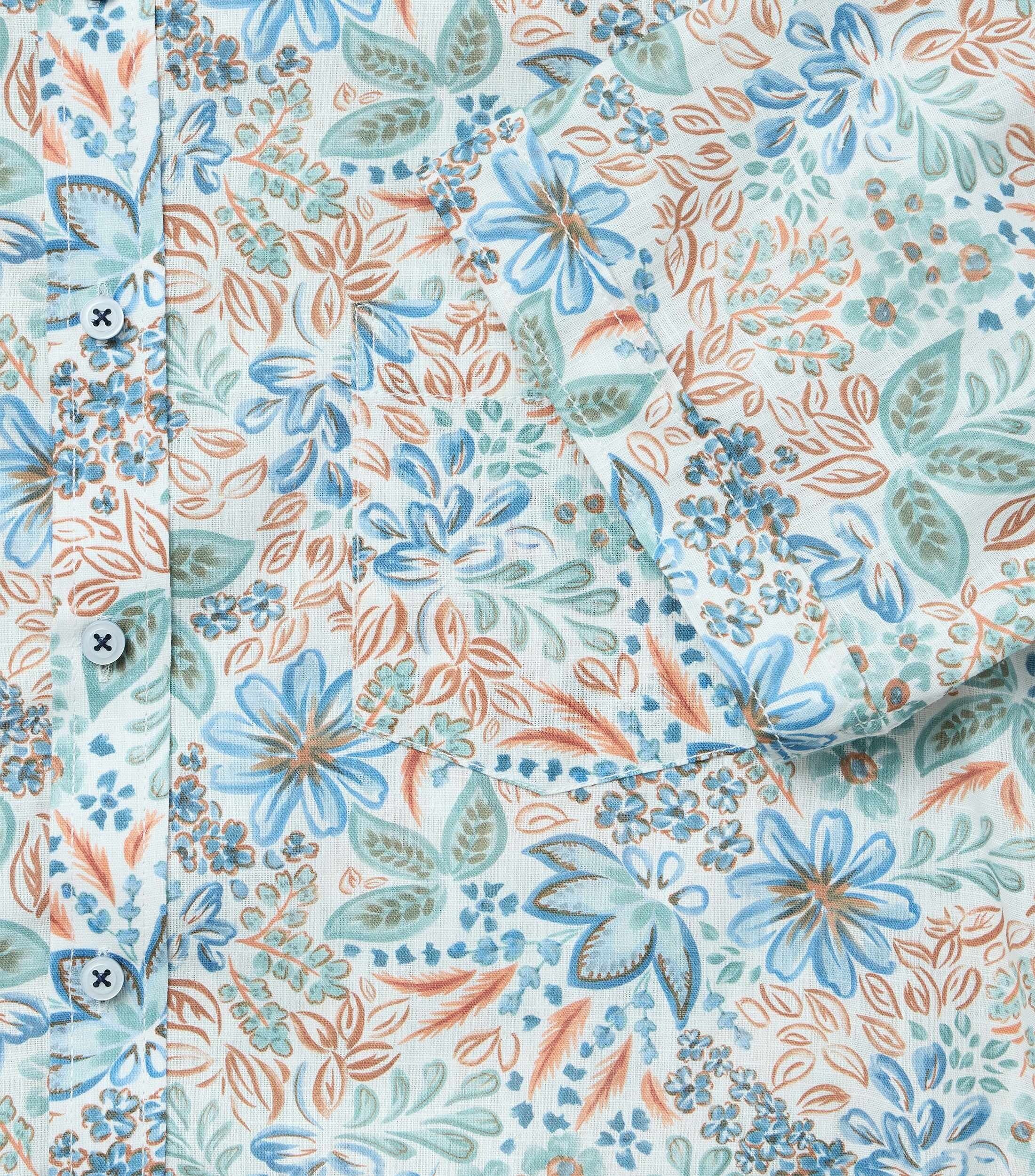 CASA MODA Sport casual fit overhemd, korte mouw, popeline, wit, blauw, groen, oranje dessin