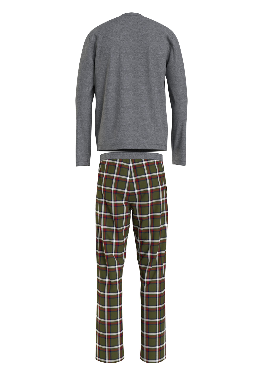 image_3_UM0UM029950T4_B_C3307wid Tommy Hilfiger heren pyjama O-hals, grijs met olijfgroen geruite broek