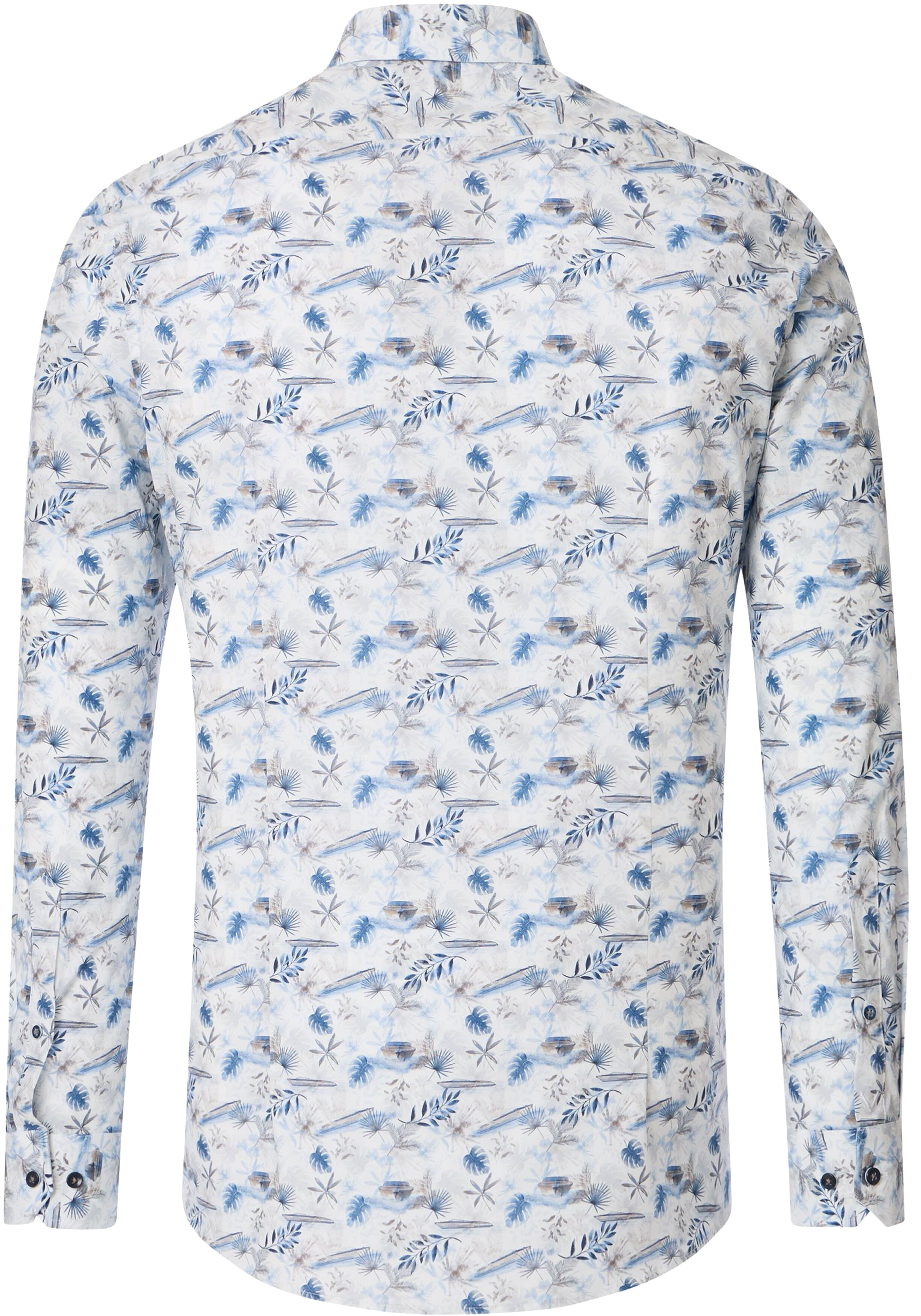 VENTI body fit overhemd, popeline, wit met blauw en grijs dessin