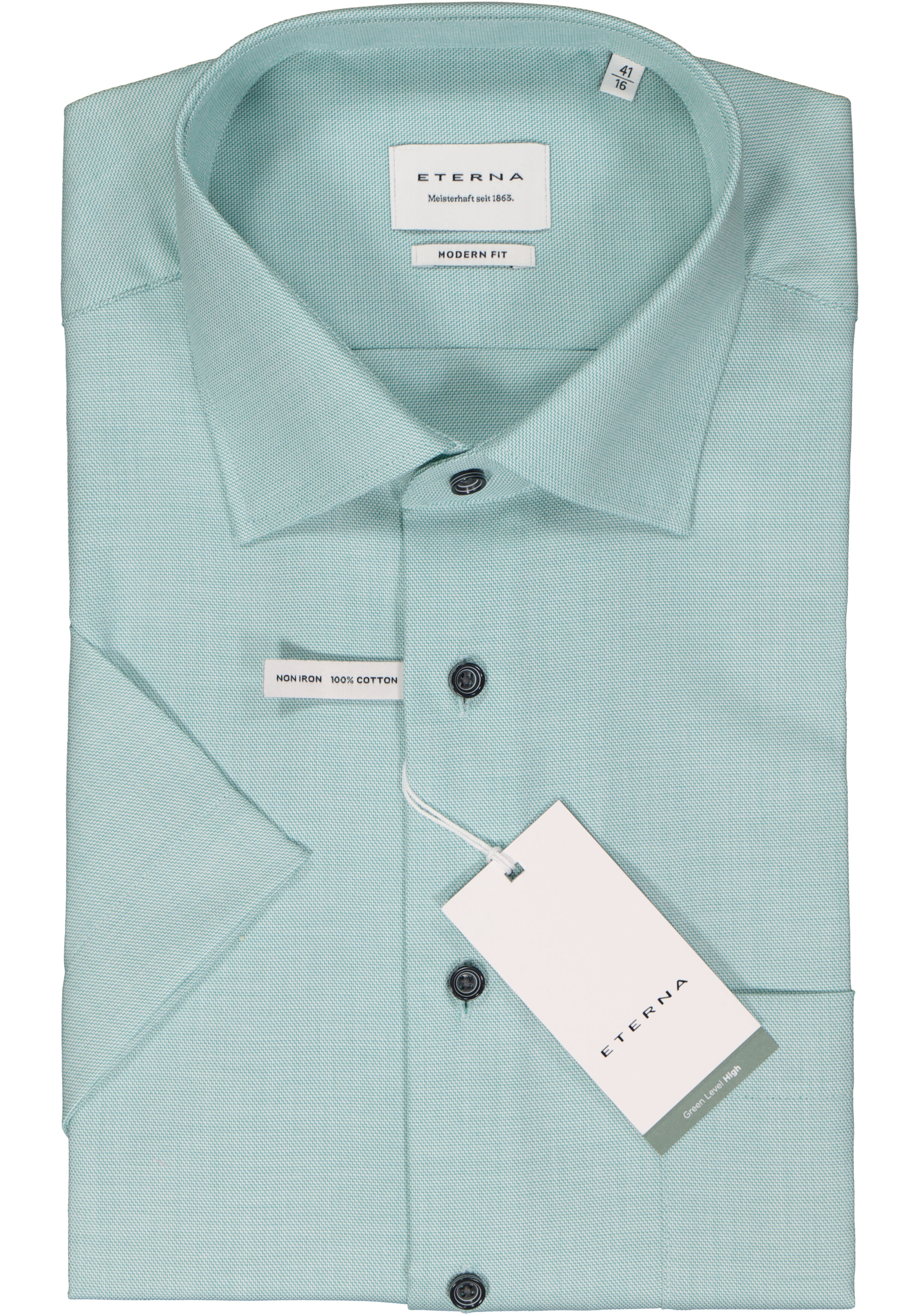 ETERNA modern fit overhemd korte mouw, twill, groen