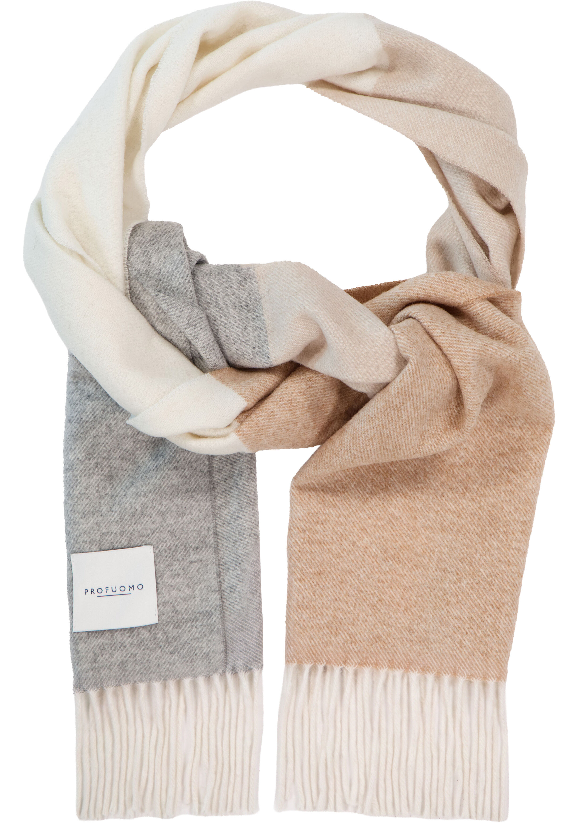 Profuomo sjaal lamswol, beige, grijs colorblock geruit