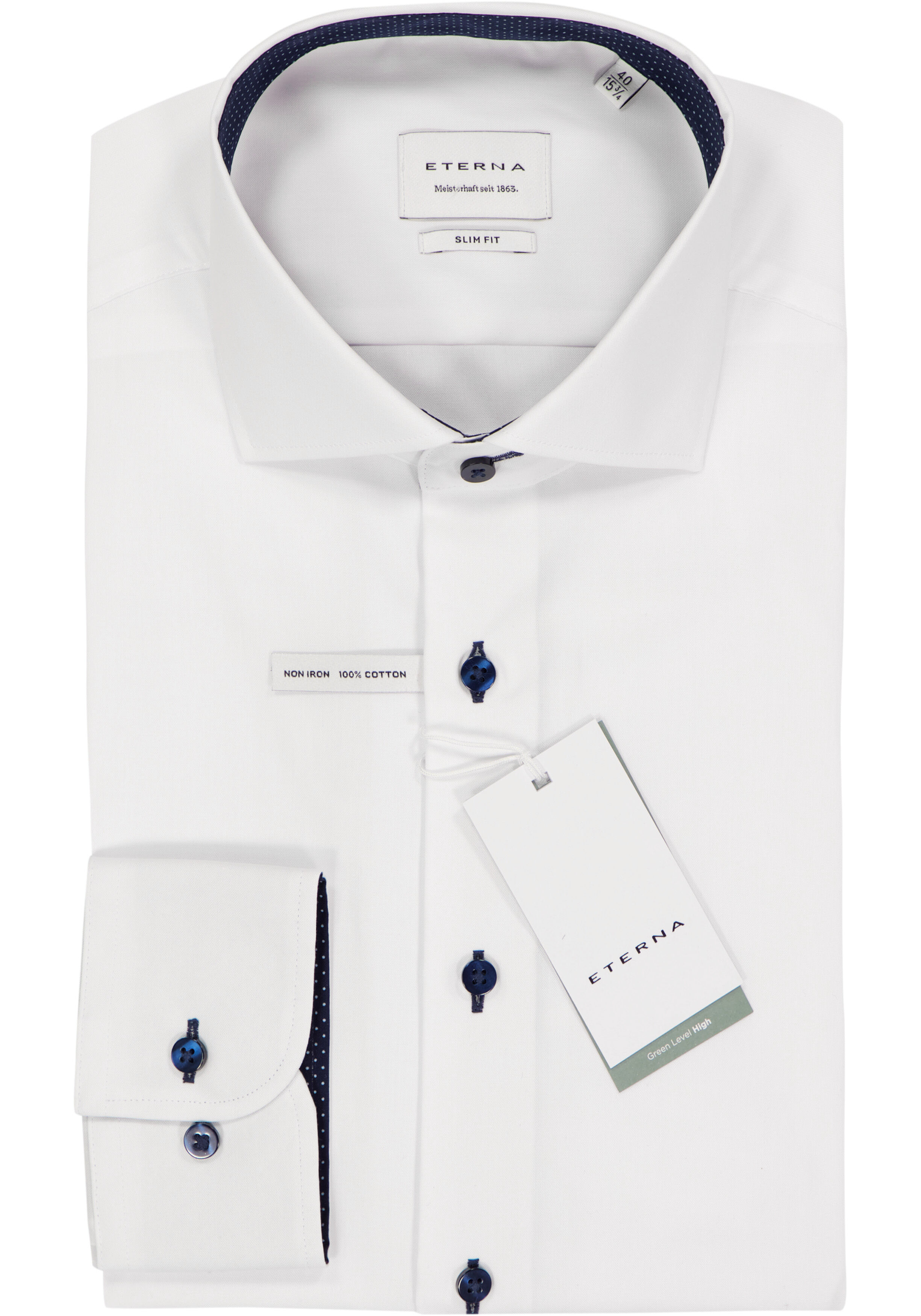ETERNA slim fit overhemd, fijn Oxford heren overhemd, wit (blauw gestipt contrast)