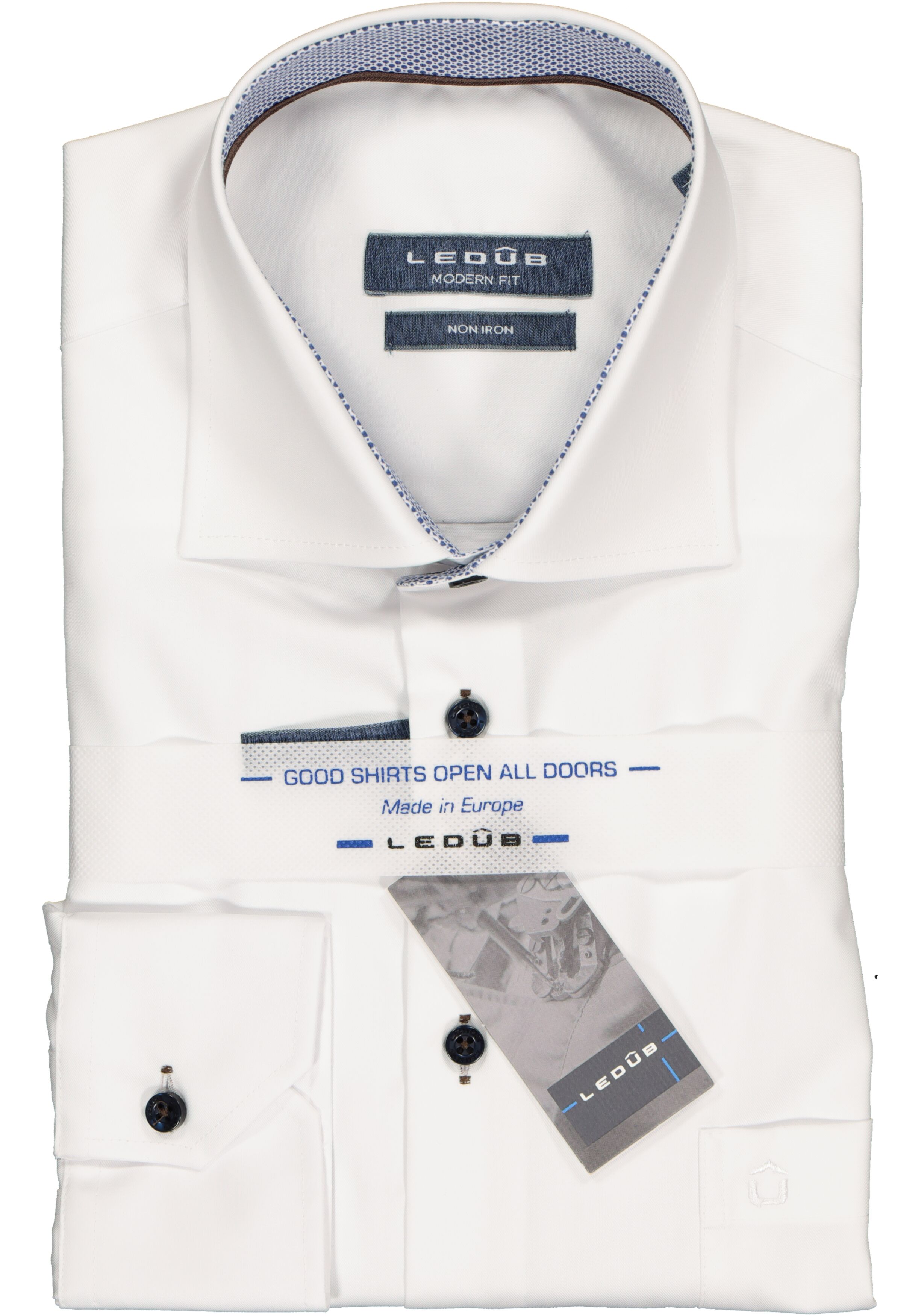 Ledub Modern Fit overhemd, wit twill (contrast)