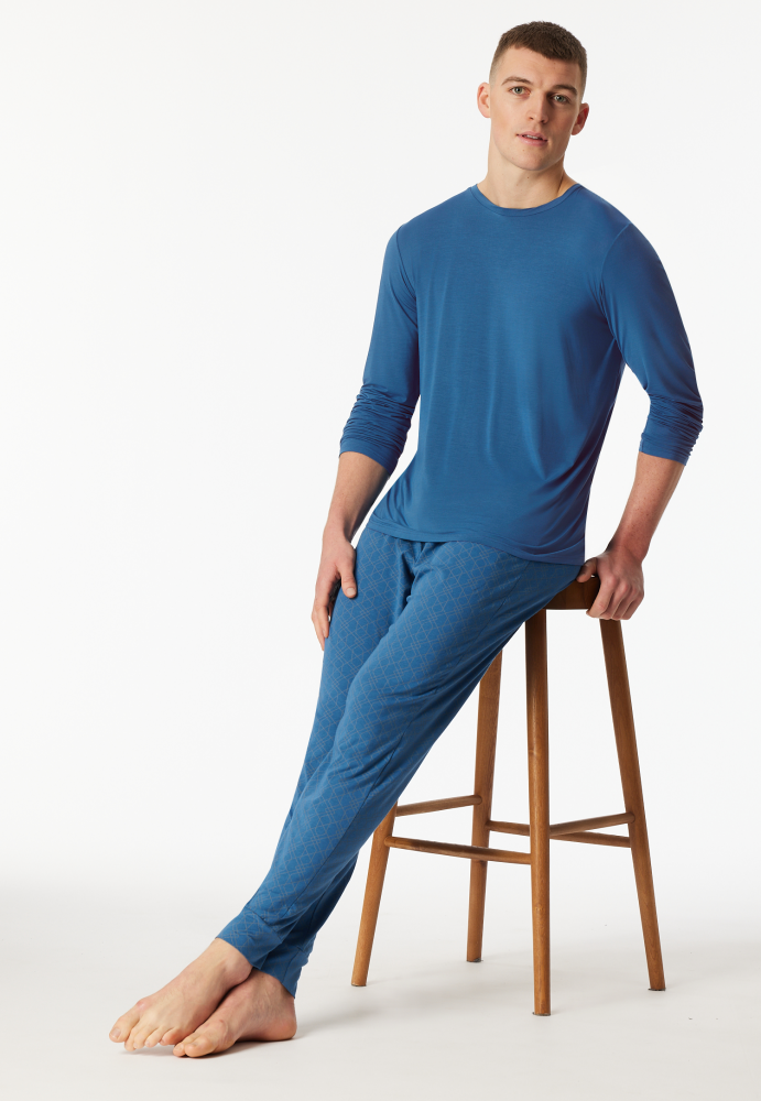 SCHIESSER Long Life Soft Pyjama lang, heren pyjama set, blauw dessin