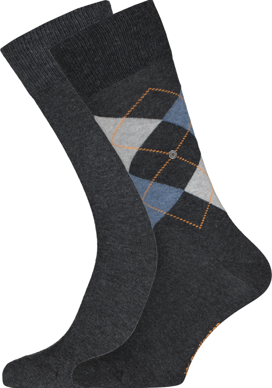 Burlington Everyday herensokken (2-pack), katoen, antraciet uni en geruit Burlington Everyday herensokken (2-pack), katoen, antraciet uni en geruit