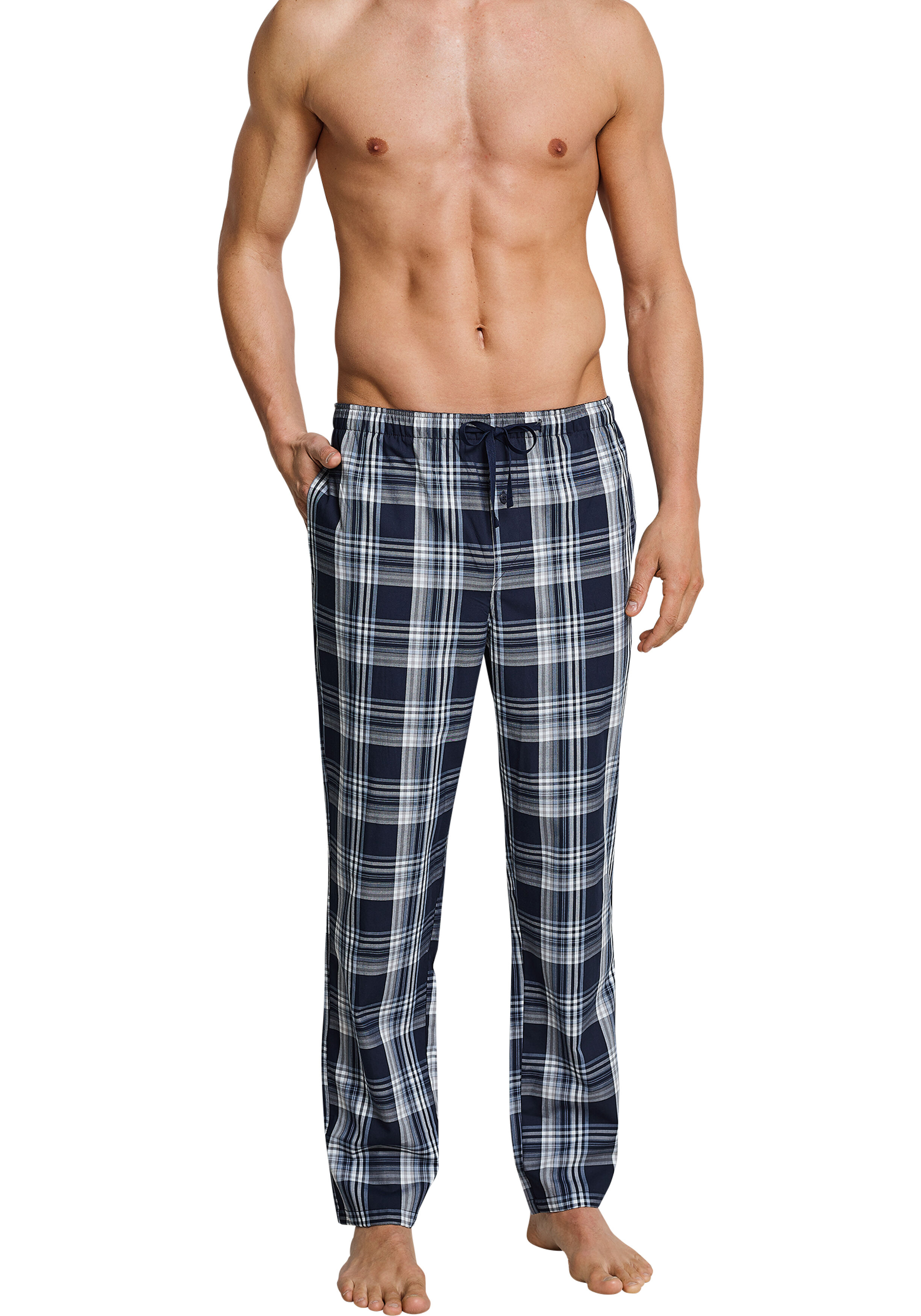 SCHIESSER Mix+Relax lounge broek, lange pijpen, dun niet elastisch, blauw geruit