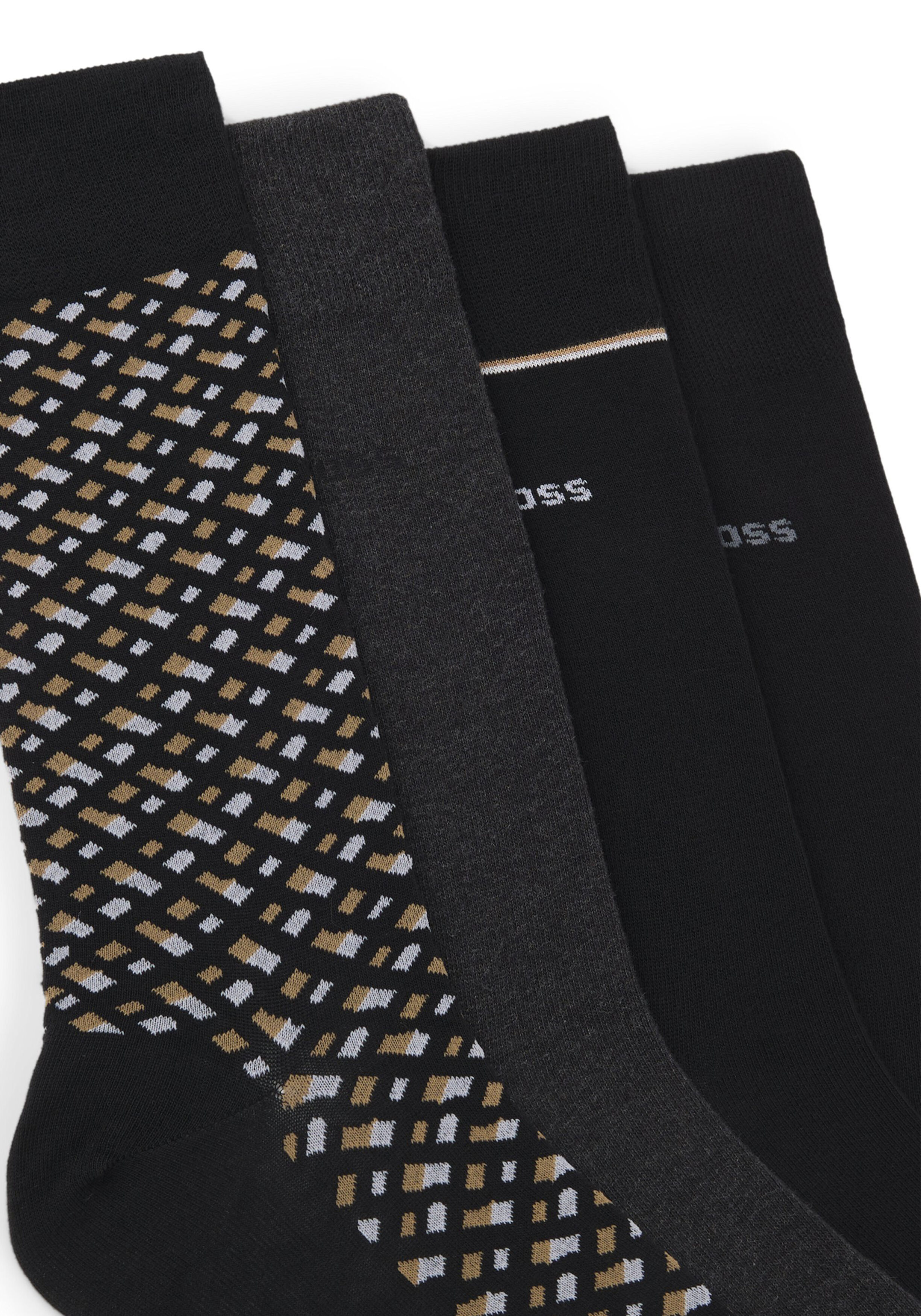 BOSS cadeauset herensokken (4-pack), zwart, grijs, blauw en zwart, beige wit dessin