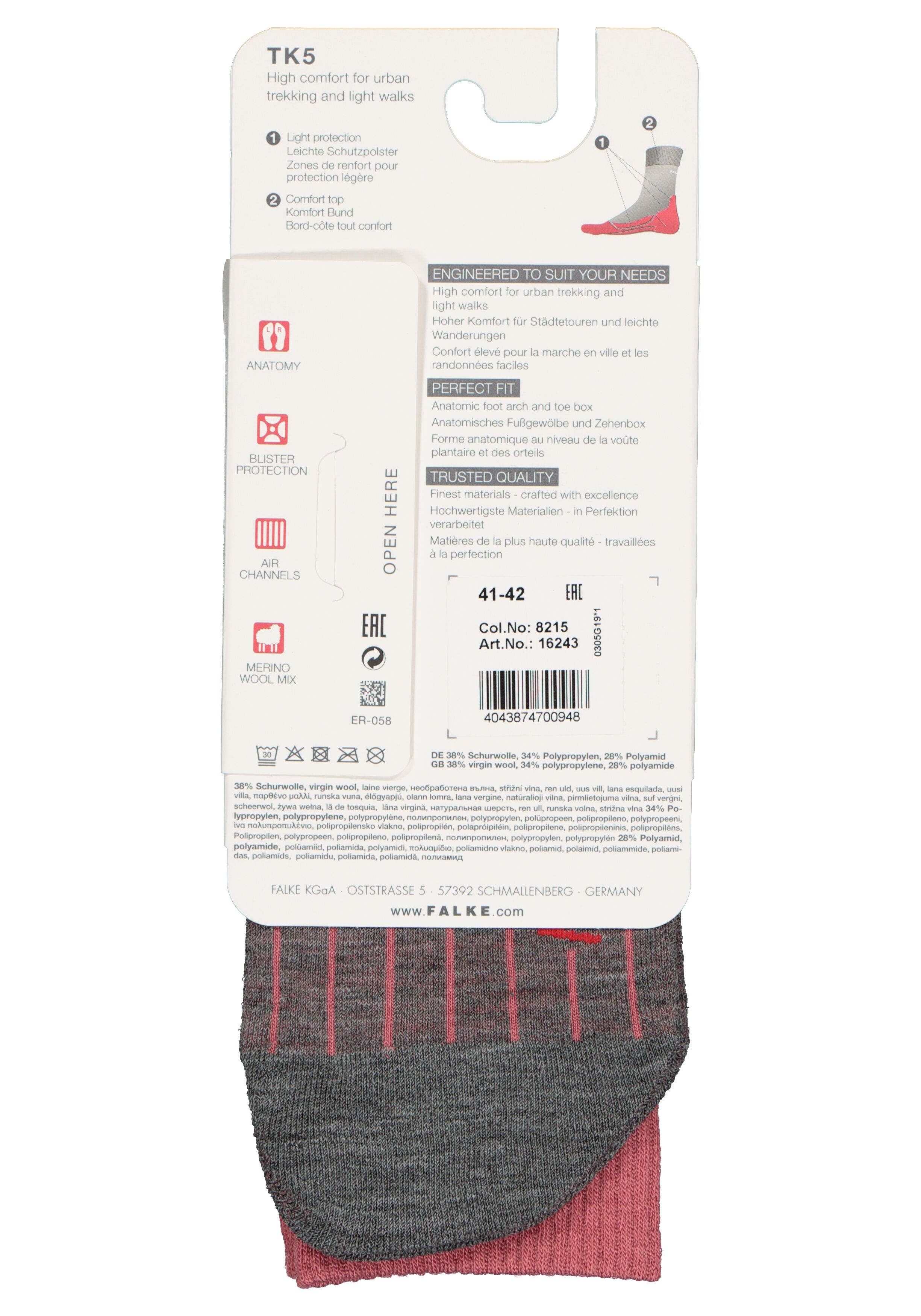 FALKE TK5 dames wandelsokken, roze (mixed berry)