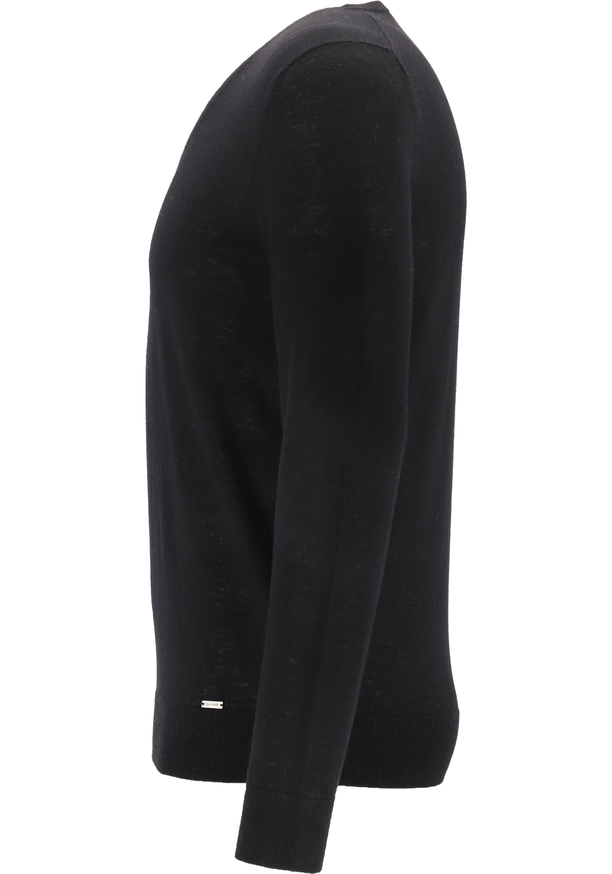 OLYMP Level 5 body fit trui wol met zijde, V-hals, zwart