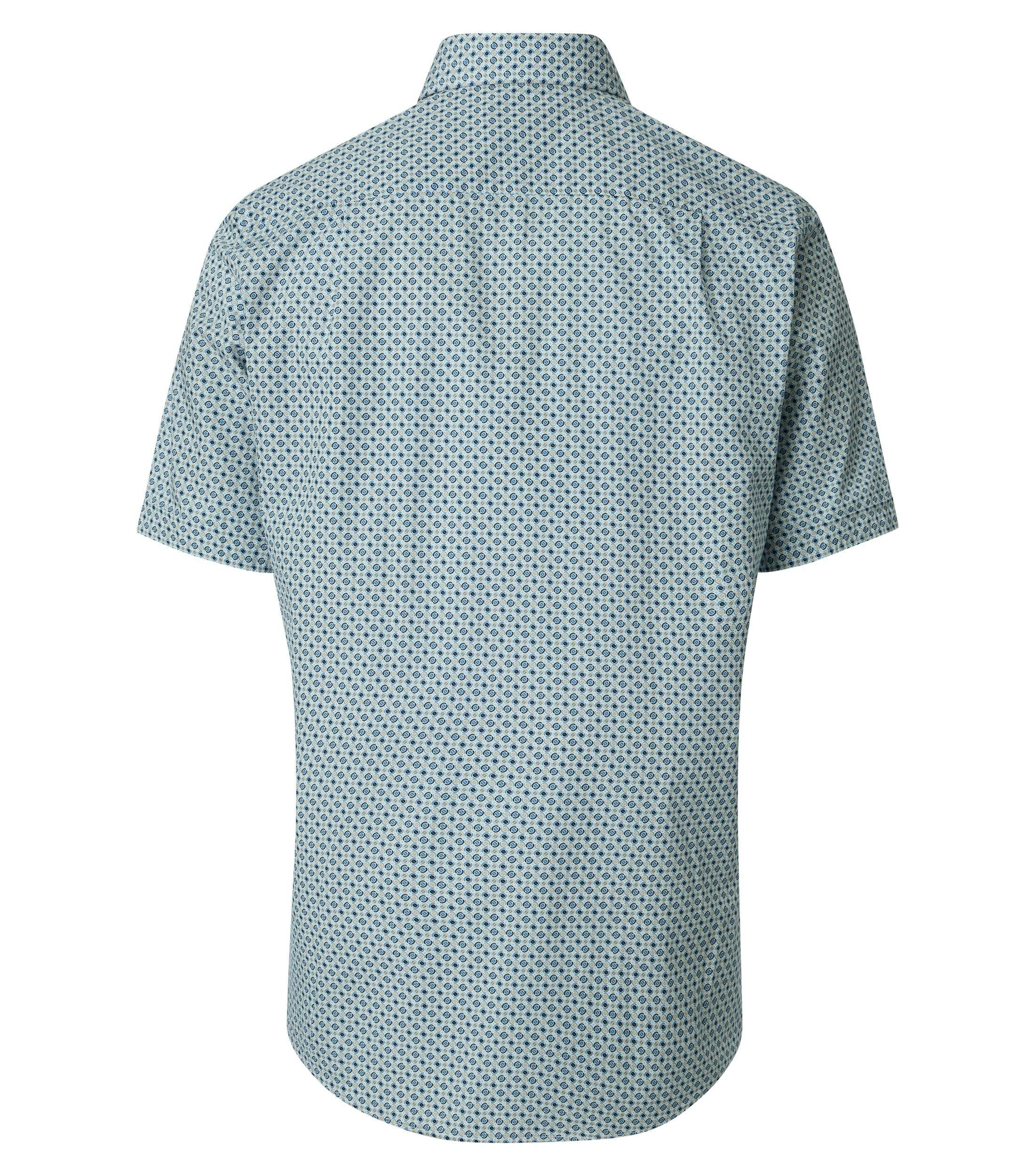 Redmond comfort fit overhemd, korte mouw, popeline, wit met licht- en donkerblauw en beige dessin