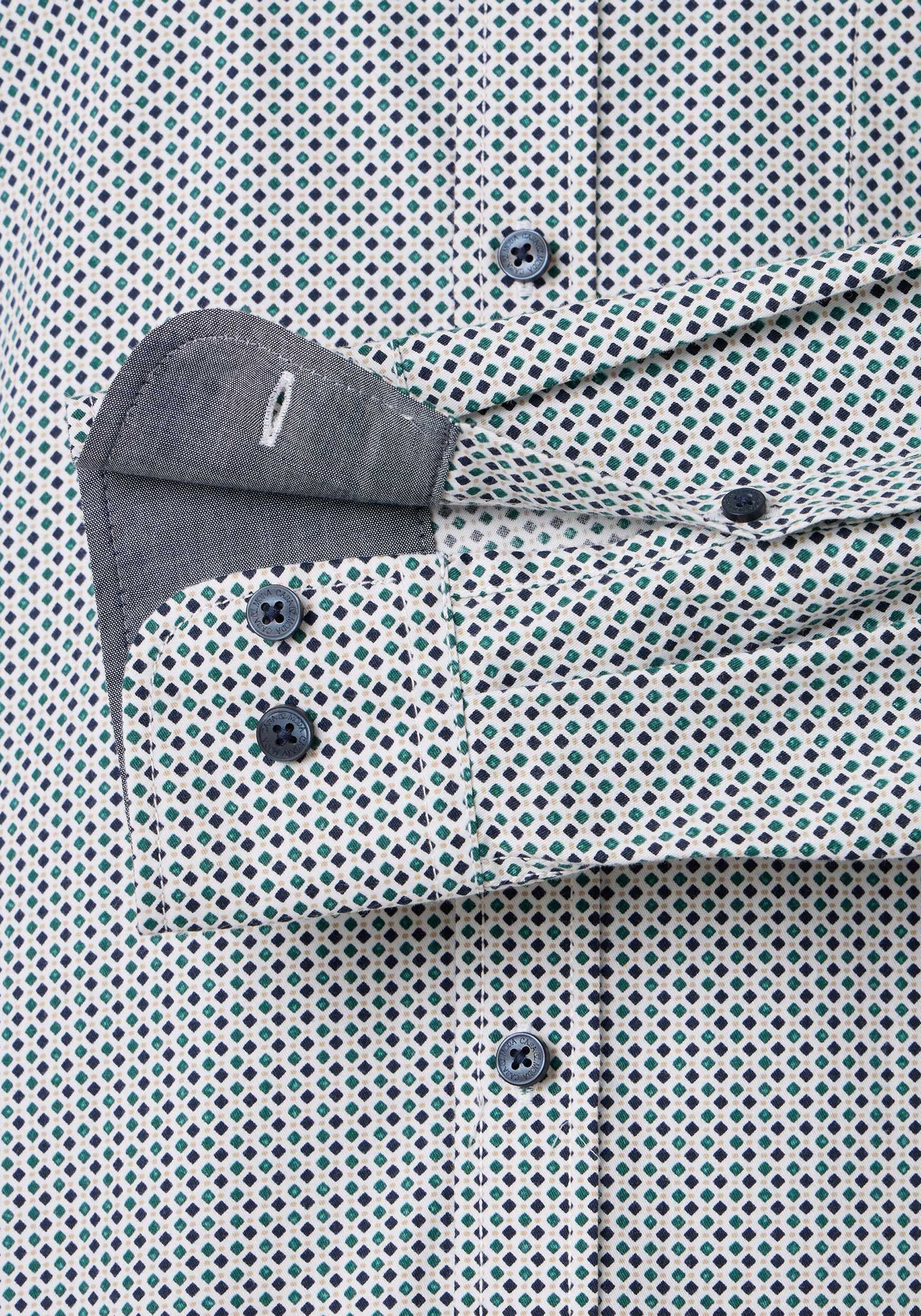 CASA MODA Sport casual fit overhemd, twill, wit met blauw en petrol dessin