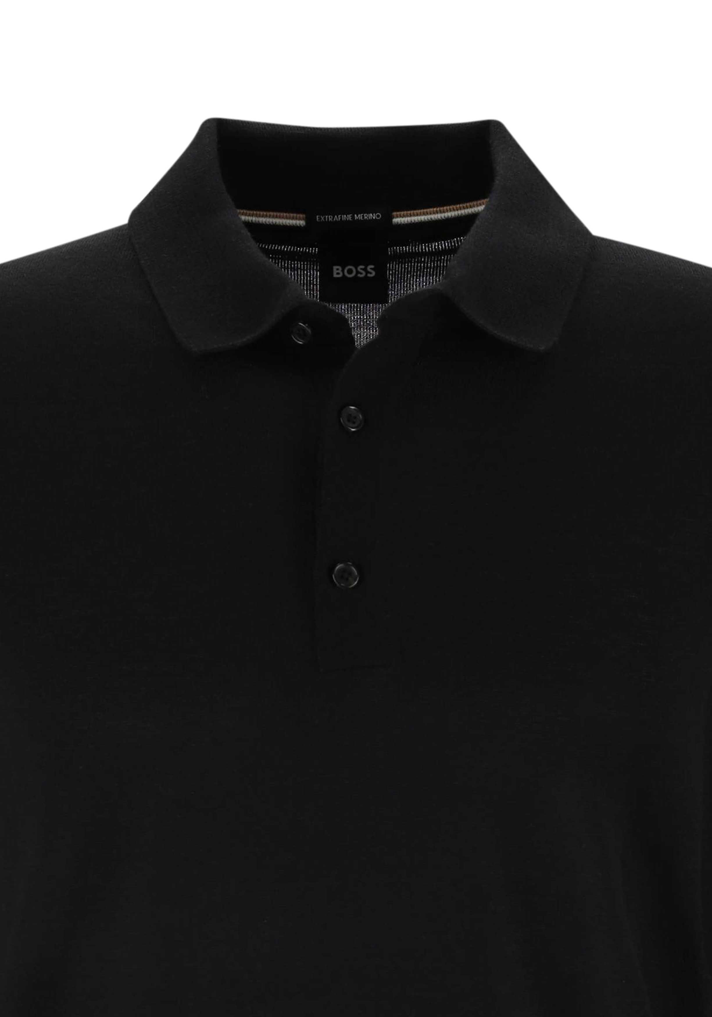 BOSS Lancione regular fit trui wol, heren trui middeldik gebreide polo, zwart
