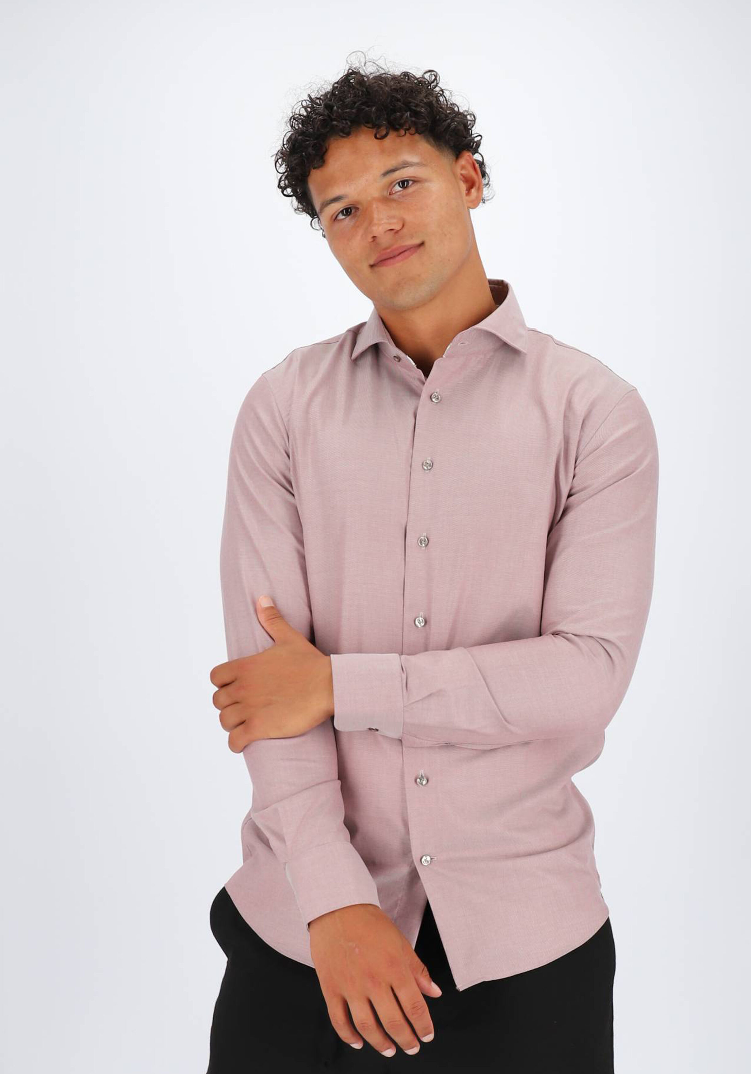 Profuomo slim fit heren overhemd, twill, donkerrood melange