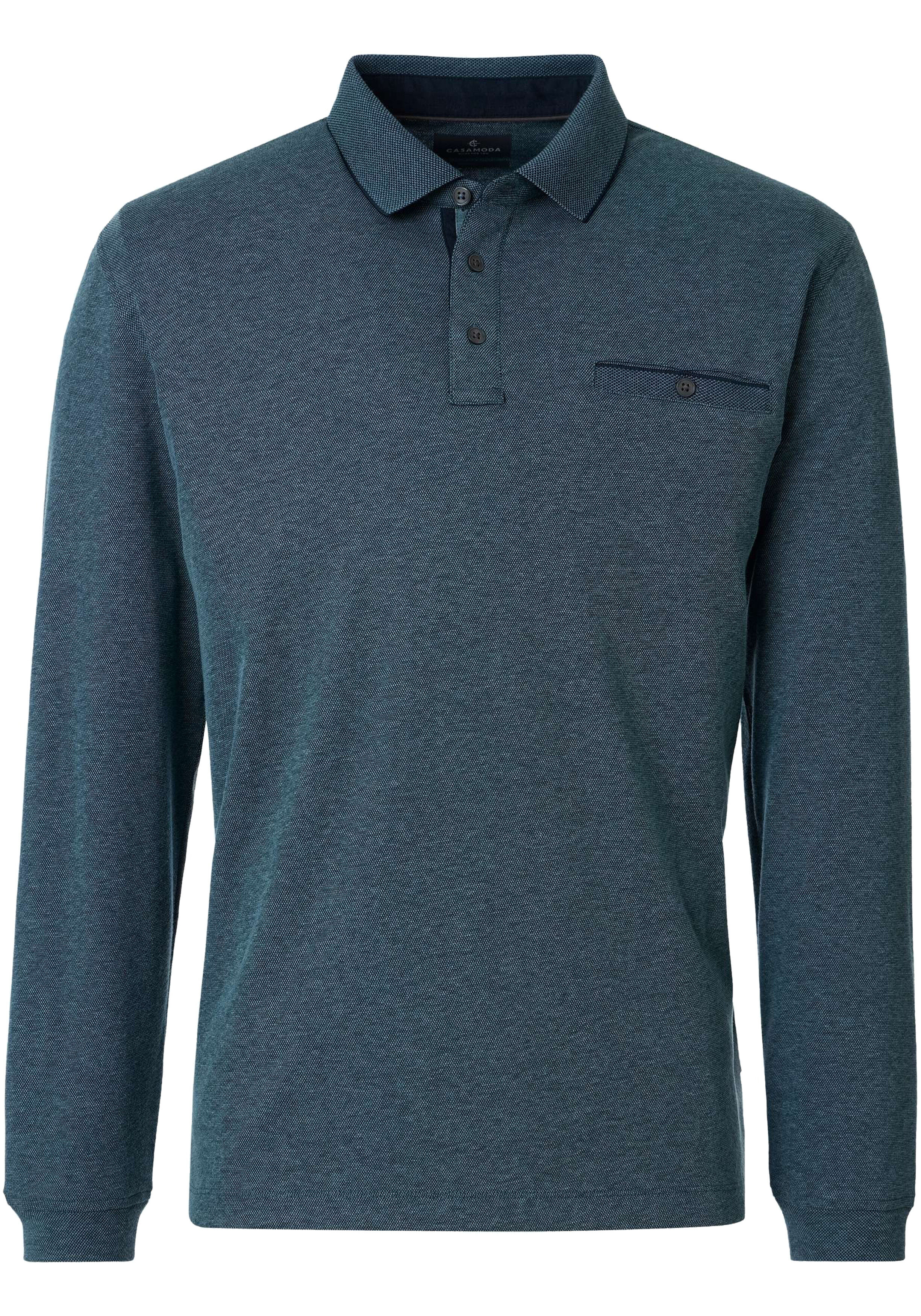 CASA MODA comfort fit heren polo lange mouw, turquoise dessin