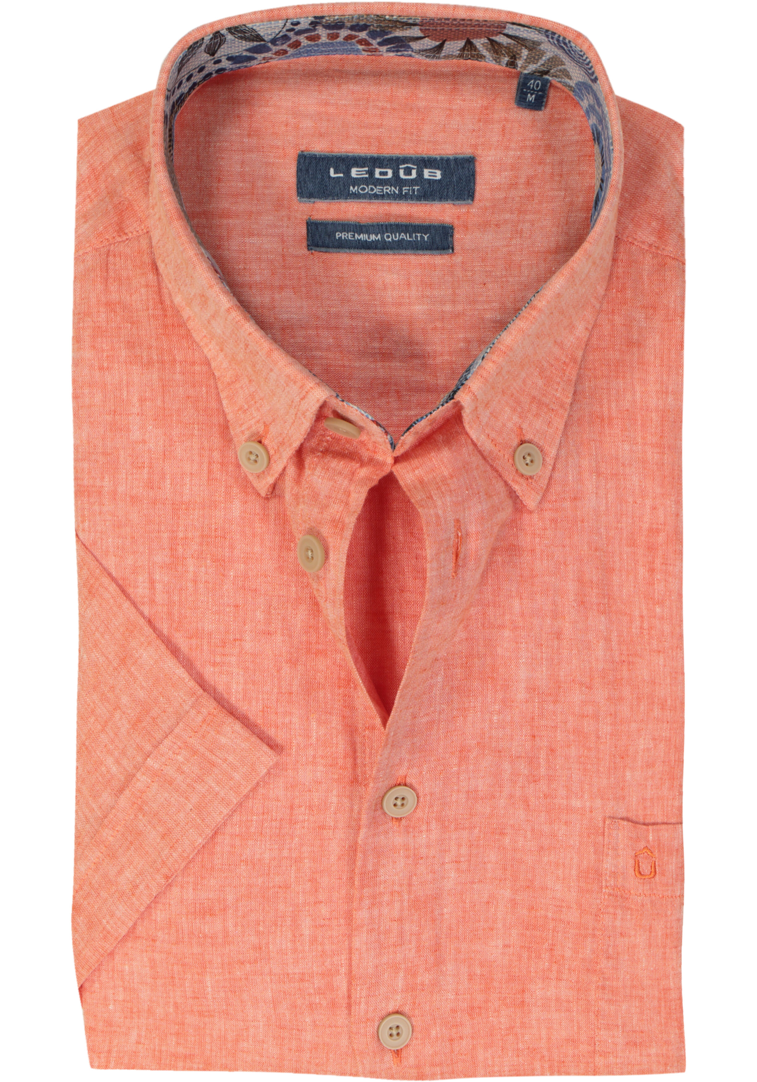 Ledub modern fit overhemd, korte mouw, lichtrood