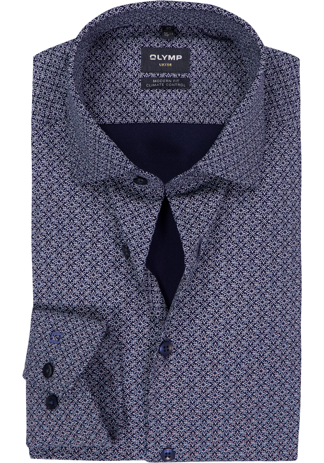 OLYMP 24/7 Luxor modern fit overhemd, mouwlengte 7, dobby, marine blauw dessin OLYMP 24/7 Luxor modern fit overhemd, mouwlengte 7, dobby, marine blauw dessin