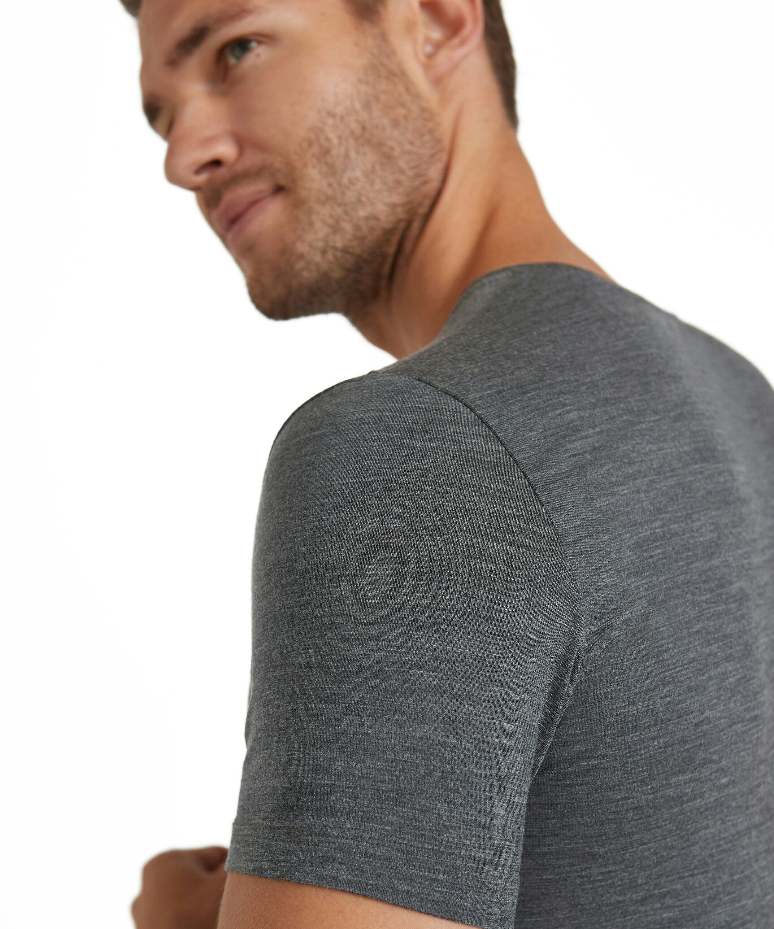 FALKE heren T-shirt Daily Climawool, korte mouw, donkergrijs (dark grey -heather)