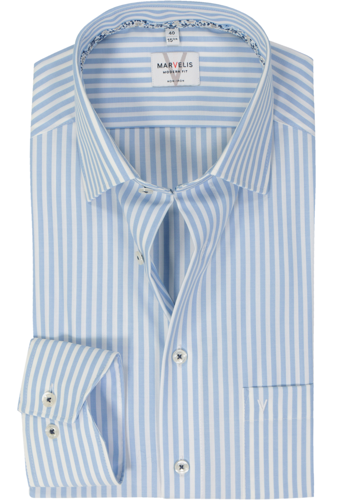 MARVELIS modern fit overhemd, mouwlengte 7, popeline, lichtblauw gestreept MARVELIS modern fit overhemd, mouwlengte 7, popeline, lichtblauw gestreept