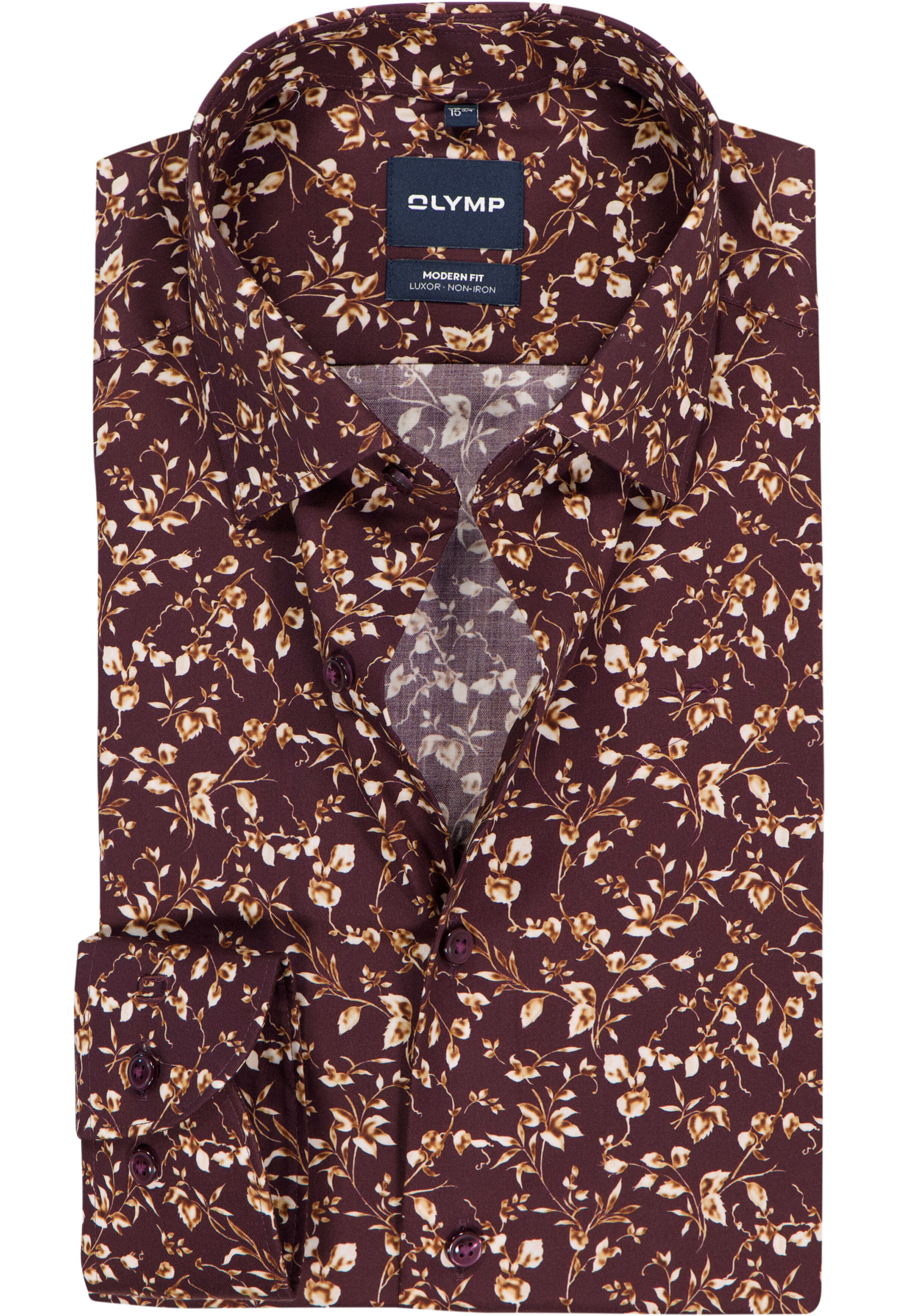 OLYMP Luxor modern fit overhemd, dobby, bordeaux rood dessin