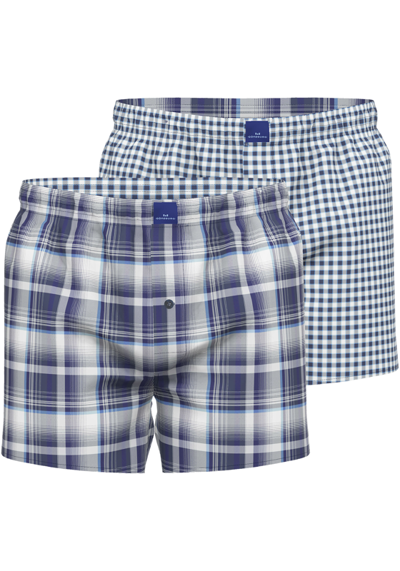 Gotzburg heren boxershorts geweven wijd model met gulp (2-pack), donkerblauw geruit Gotzburg heren boxershorts geweven wijd model met gulp (2-pack), donkerblauw geruit