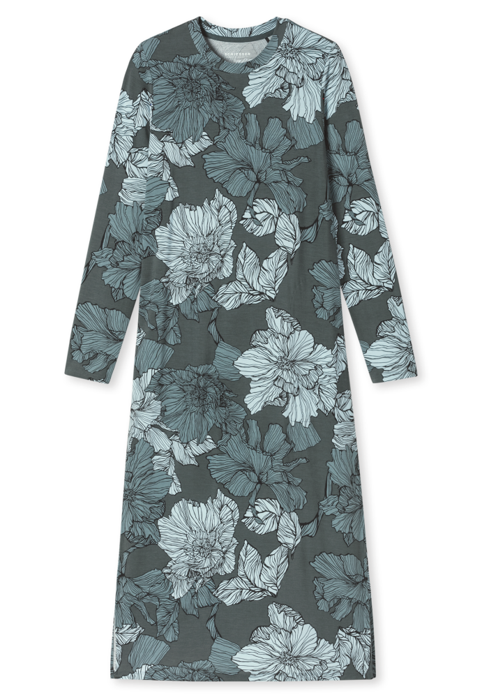 SCHIESSER dames Selected! Premium Nachthemd lang, dames nachthemd, mineraalgroen dessin