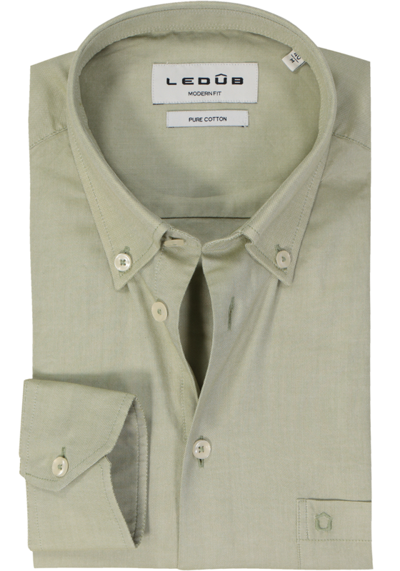 Ledub modern fit overhemd, popeline, lichtgroen Ledub modern fit overhemd, popeline, lichtgroen
