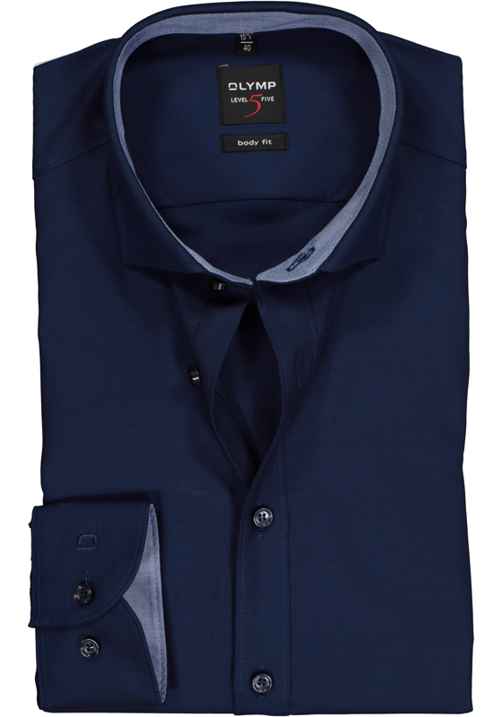 OLYMP Level 5 body fit overhemd, donkerblauw structuur (contrast) OLYMP Level 5 body fit overhemd, donkerblauw structuur (contrast)