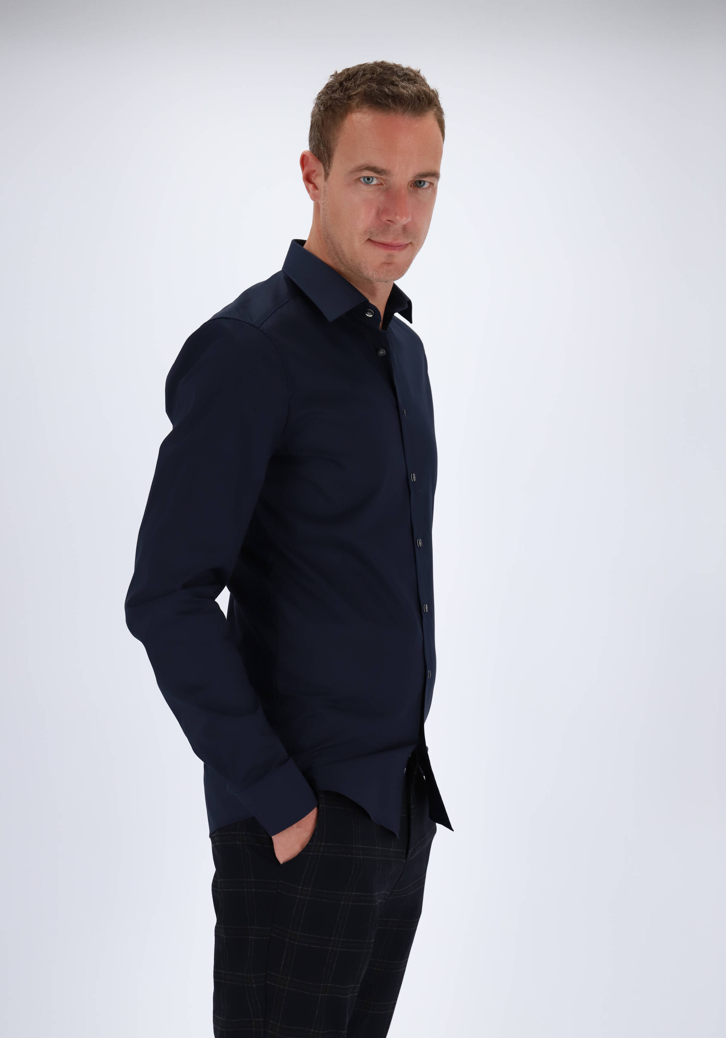 OLYMP Level 5 body fit overhemd, mouwlengte 7, nacht blauw