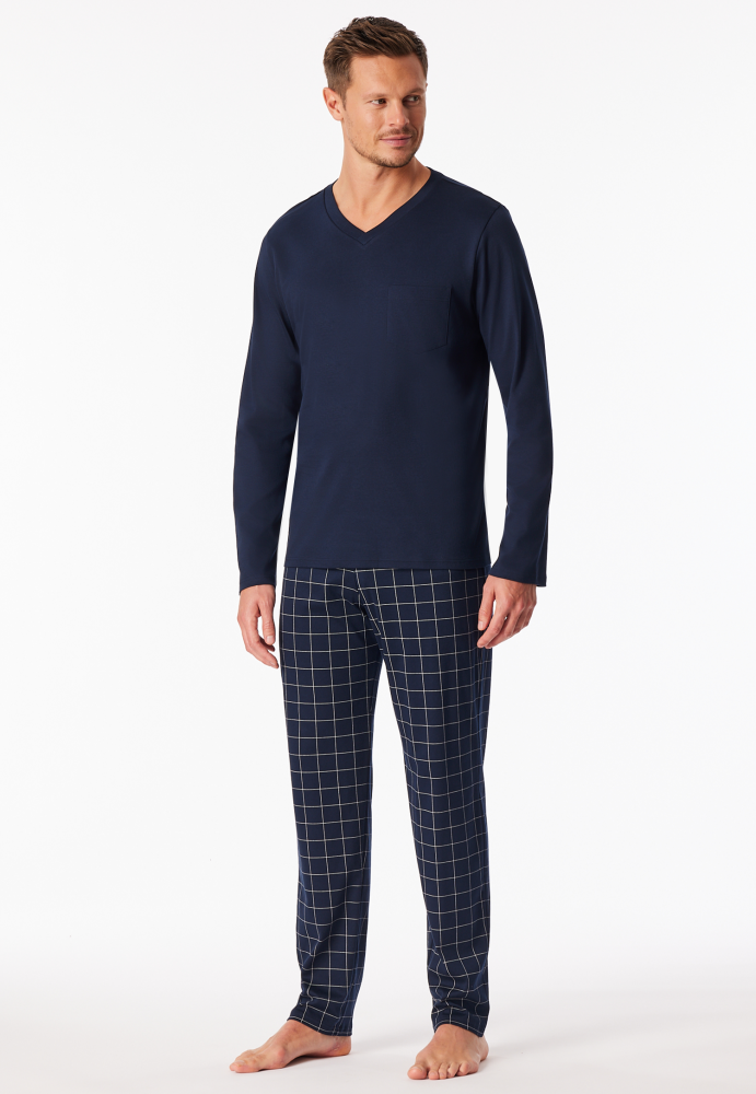 SCHIESSER Fine Interlock Pyjama lang, heren pyjama set, nachtblauw dessin
