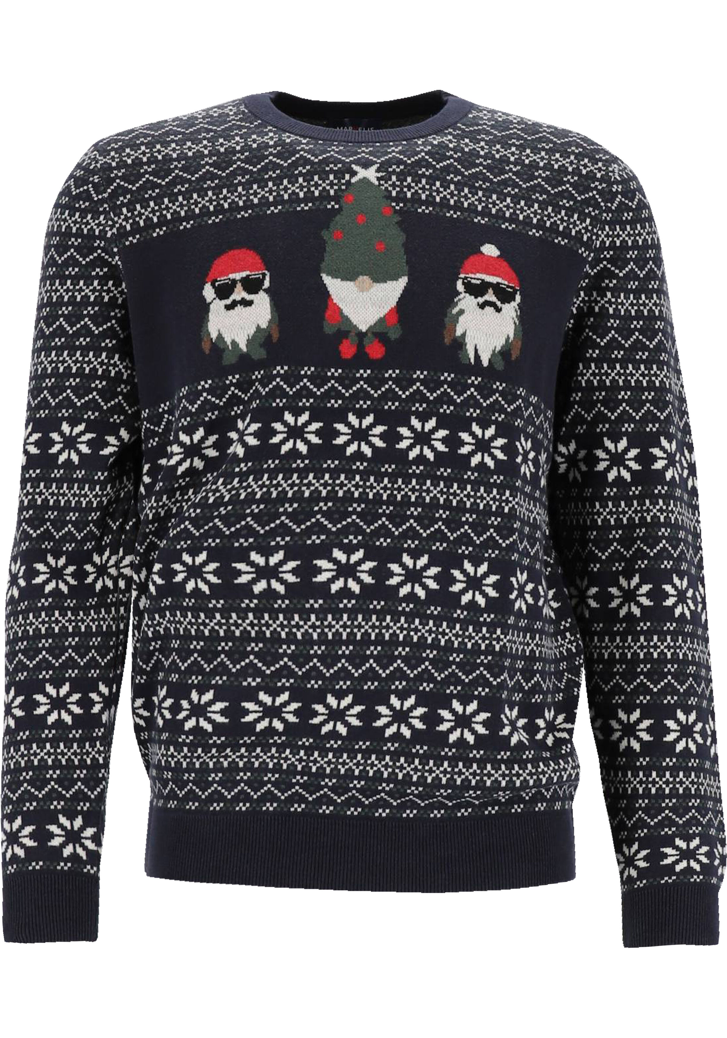 MARVELIS modern fit Kersttrui katoen, O-hals, donkerblauw met Kerst print