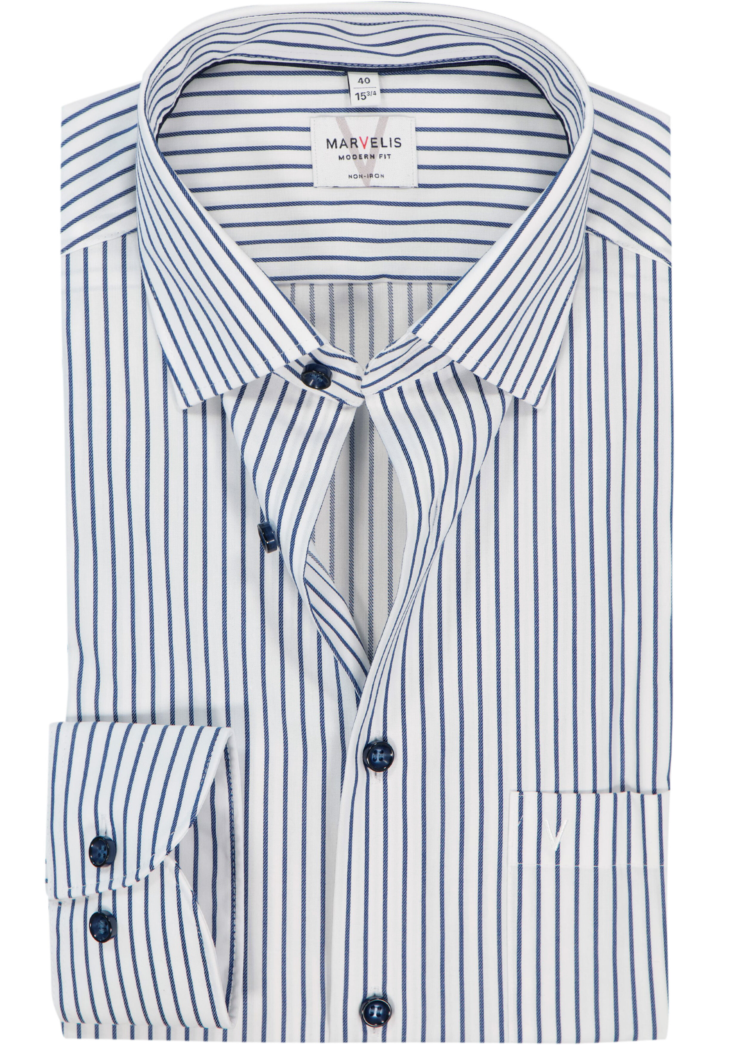 MARVELIS modern fit overhemd, popeline, wit met donkerblauw gestreept