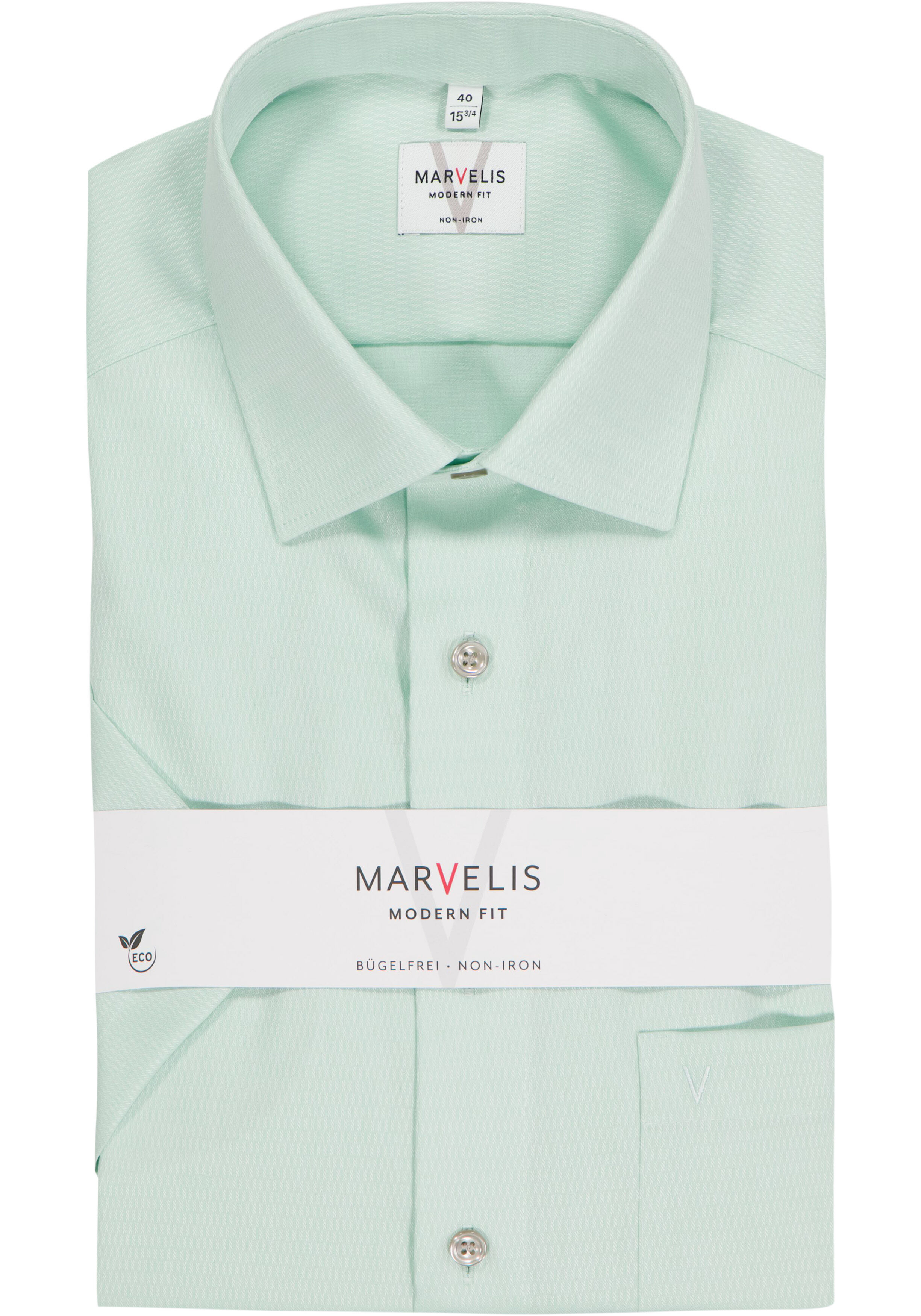 MARVELIS modern fit overhemd, korte mouw, structuur, groen