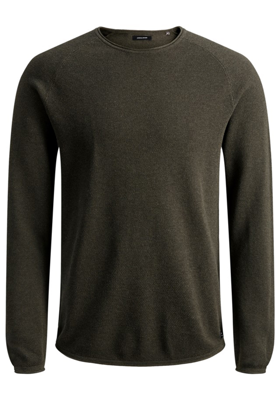 JACK & JONES slim fit trui katoen, O-hals, olijfgroen JACK & JONES slim fit trui katoen, O-hals, olijfgroen