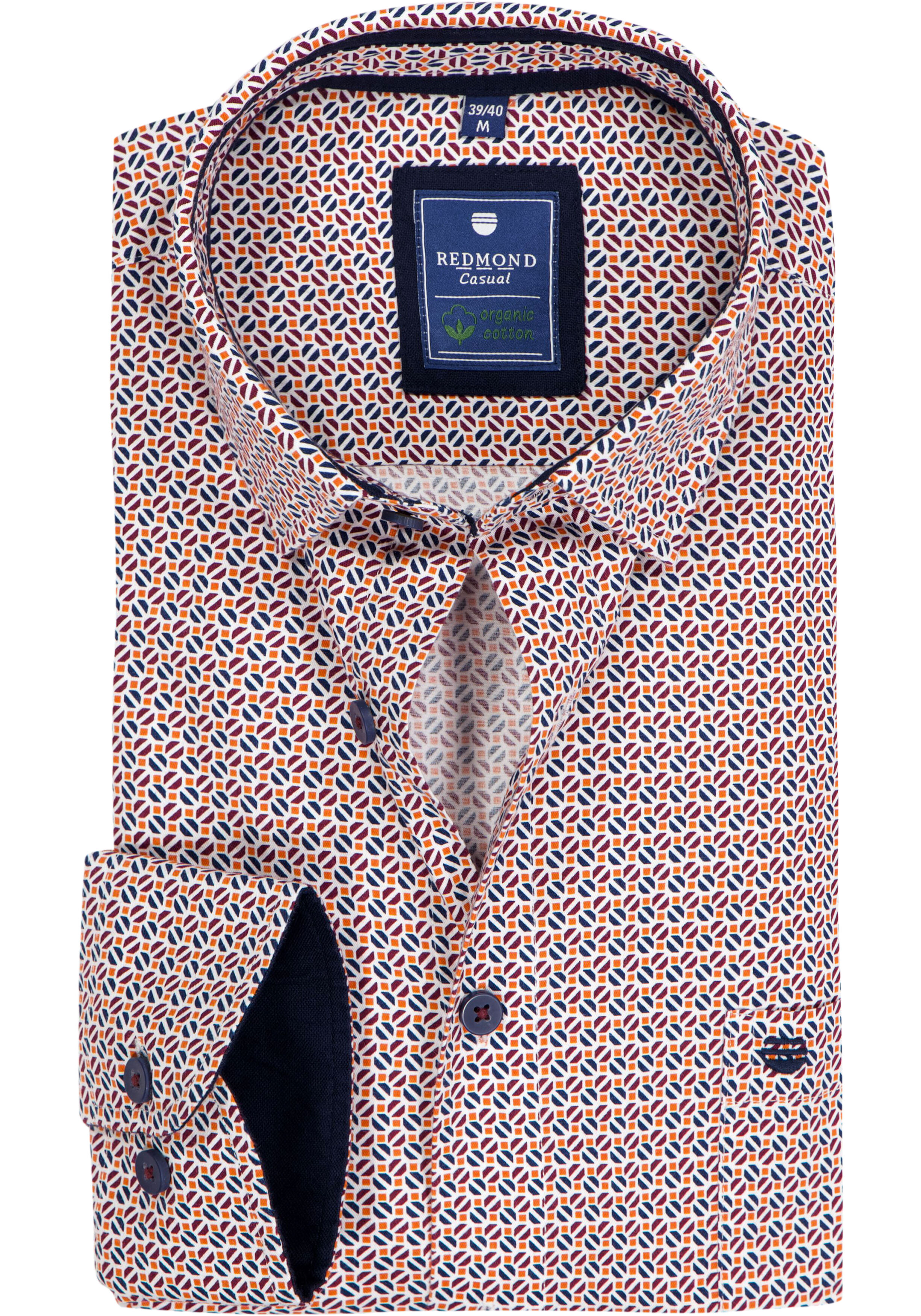 Redmond comfort fit overhemd, popeline, rood dessin