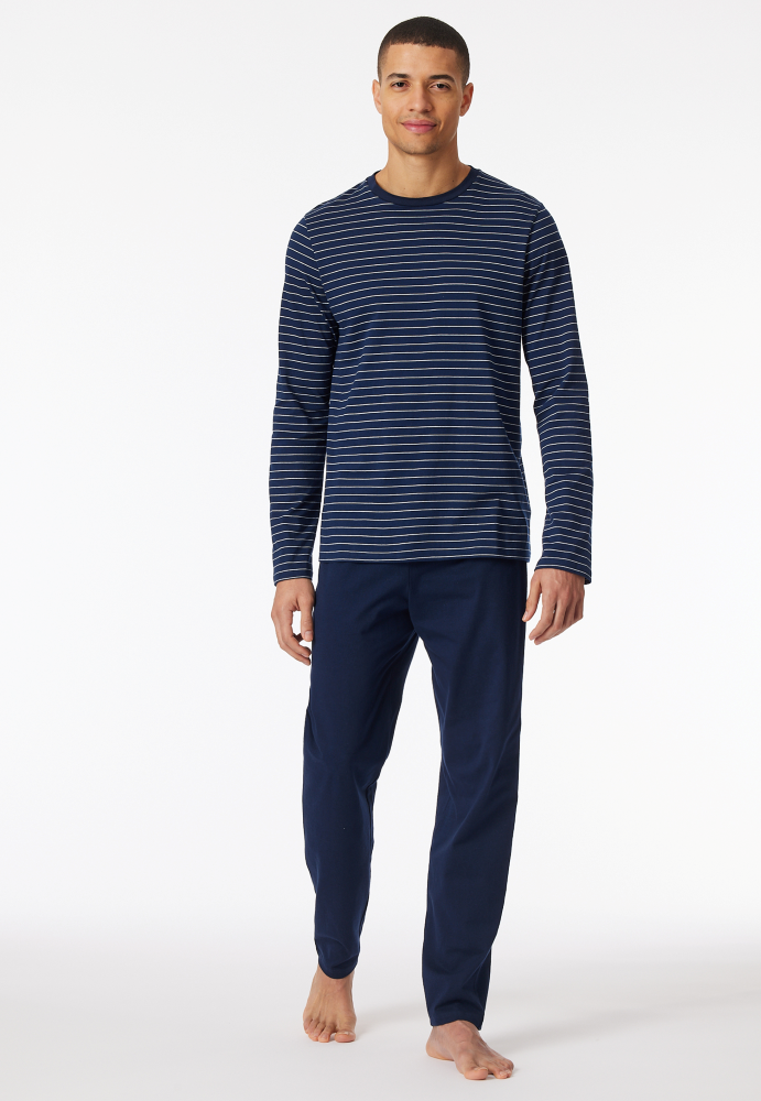 SCHIESSER Cotton Essentials Pyjama lang, heren pyjama set, admiraal gestreept