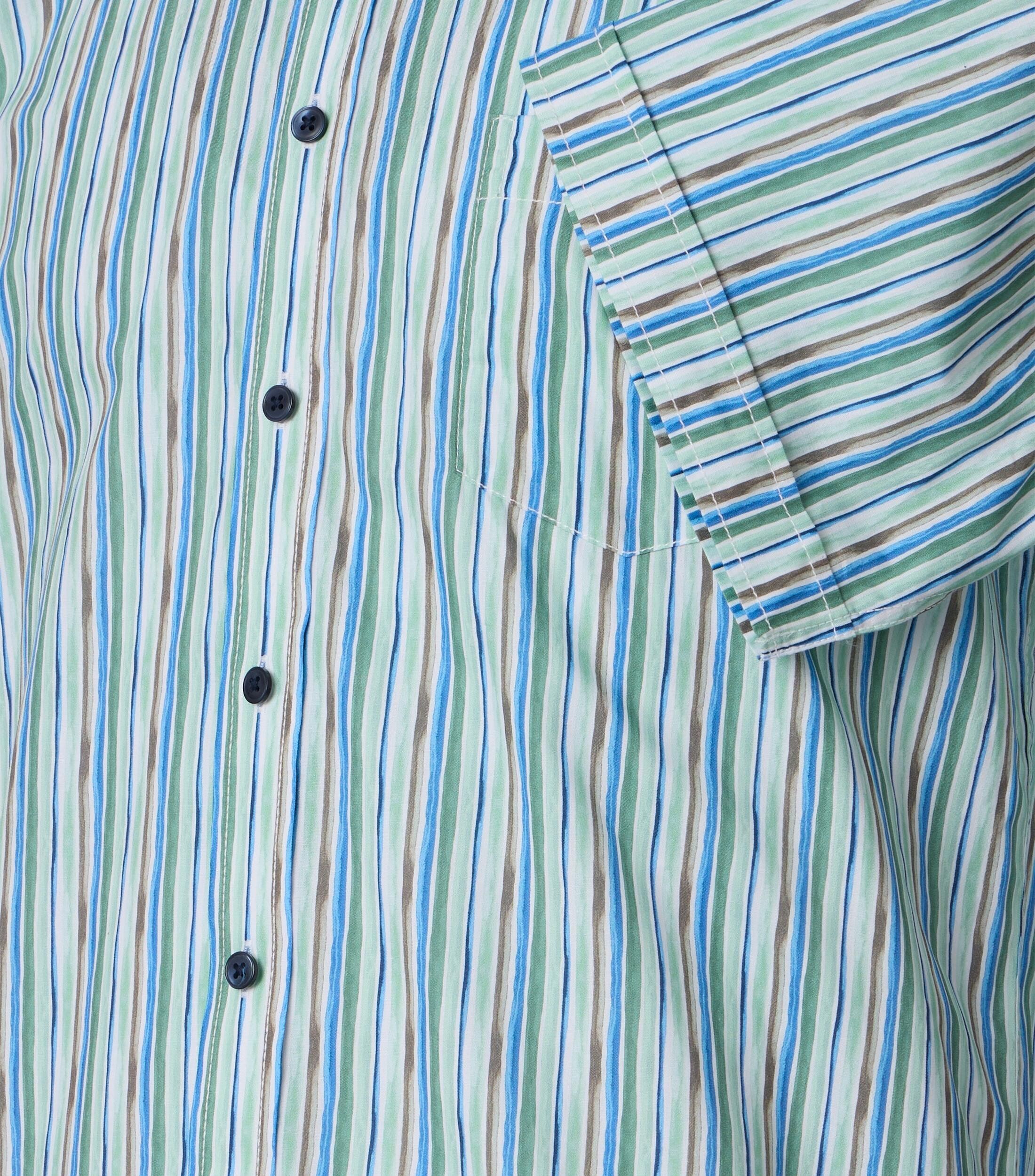 CASA MODA Sport casual fit overhemd, korte mouw, popeline, groen met blauw, wit en beige dessin
