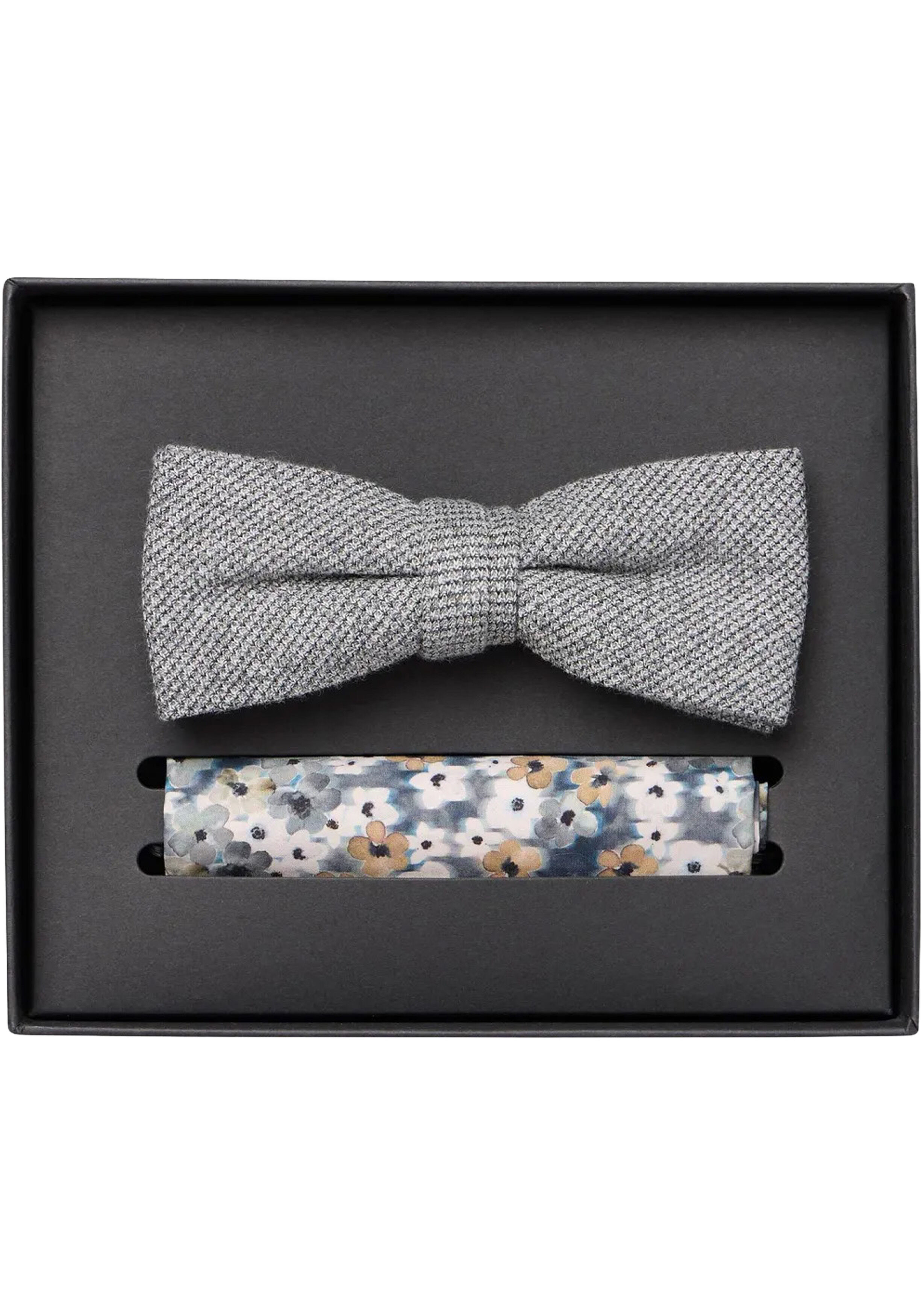 VENTI set met vlinderdas en pochet, blauw met wit en beige dessin