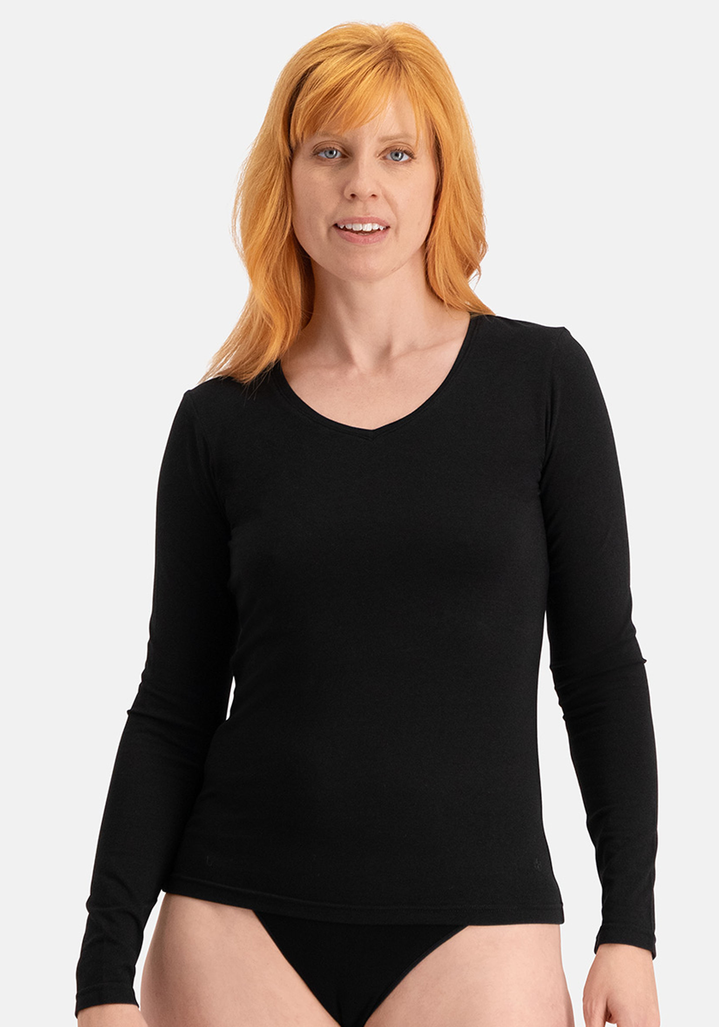Bamboo Basics Liv longsleeve V-neck (2-pack), dames T-shirt lange mouwen V-hals, zwart