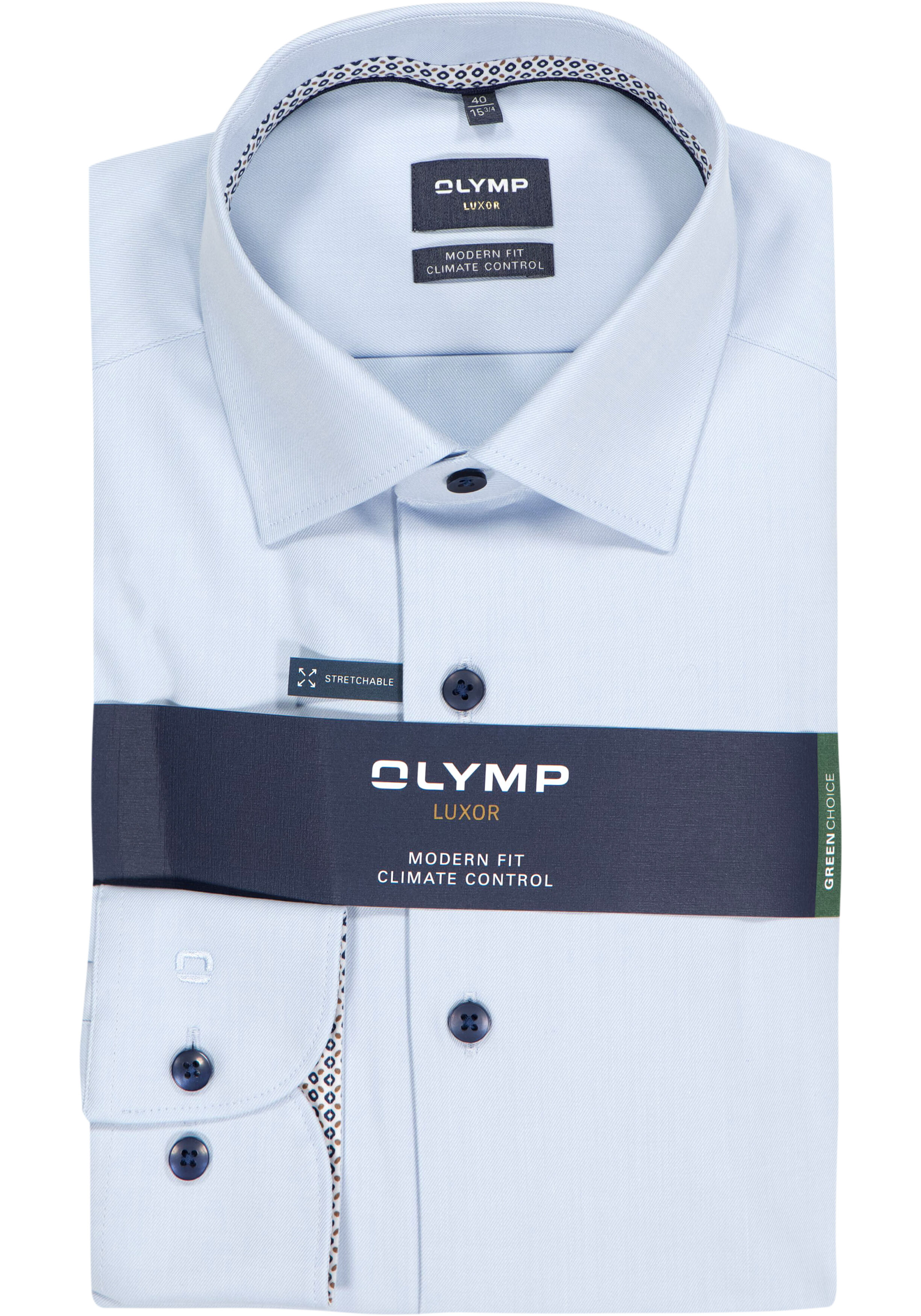 OLYMP 24/7 Luxor modern fit overhemd, twill, lichtblauw