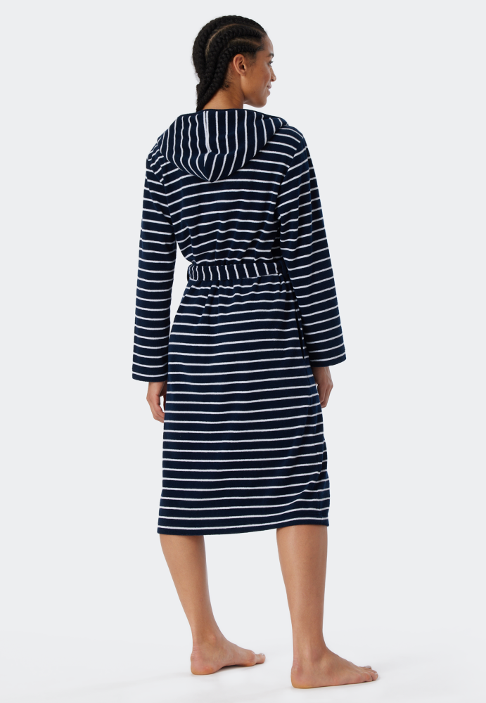 SCHIESSER dames Feather Terry Badjas, dames badjas, navy gestreept
