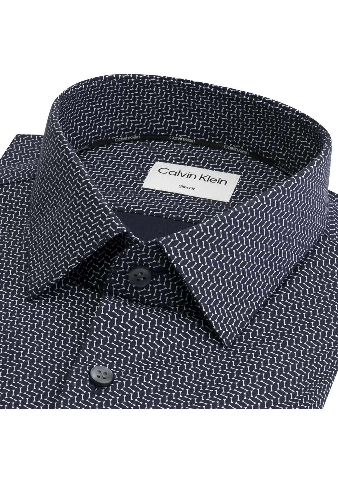 image_3_K10K112609CHW_D_C4161wid2000amphei2000ampop_usm1710 Calvin Klein slim fit overhemd, Geometric Print Slim Shirt, blauw met wit dessin